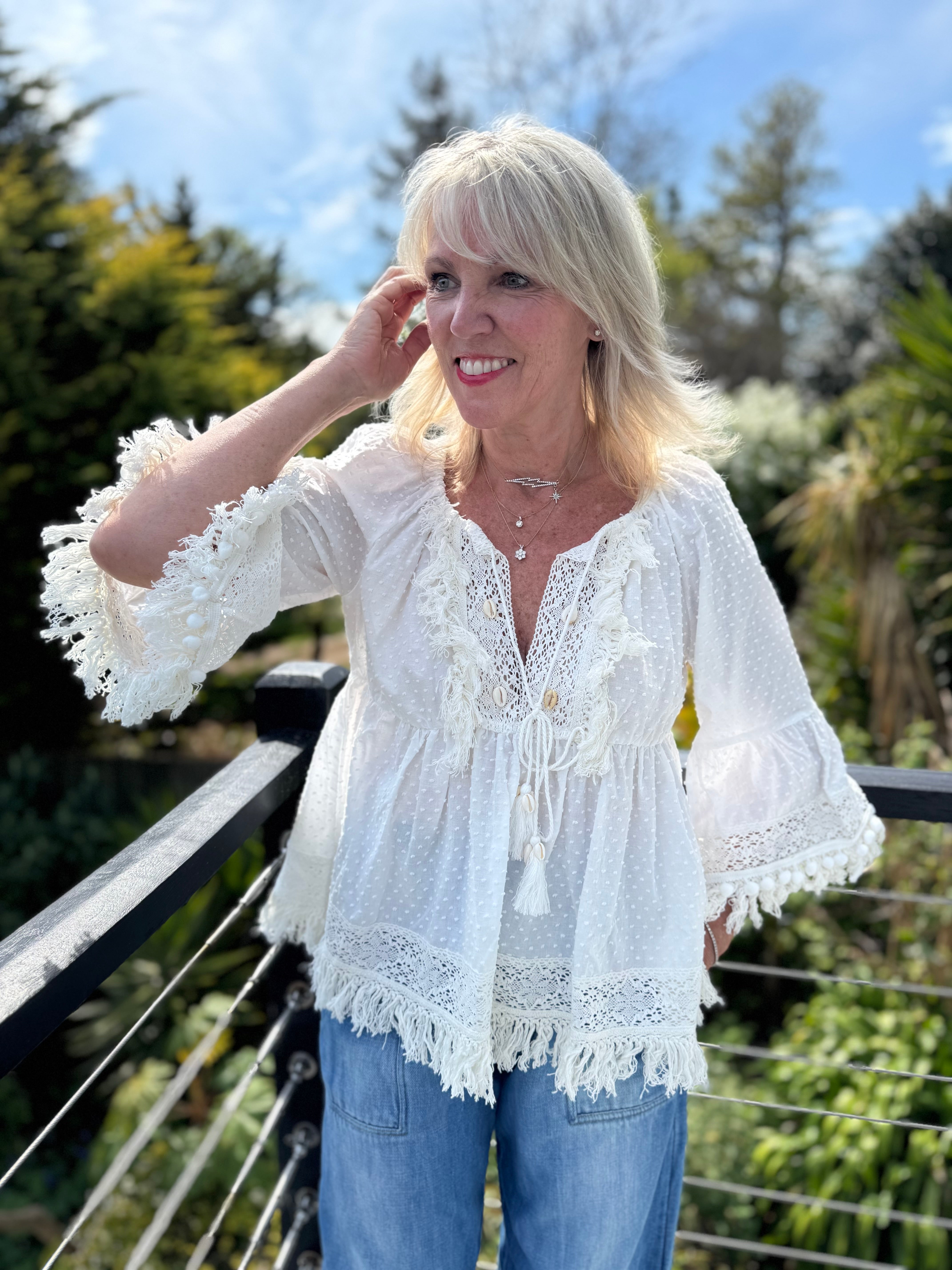 Cotton Boho Blouse in Ivory