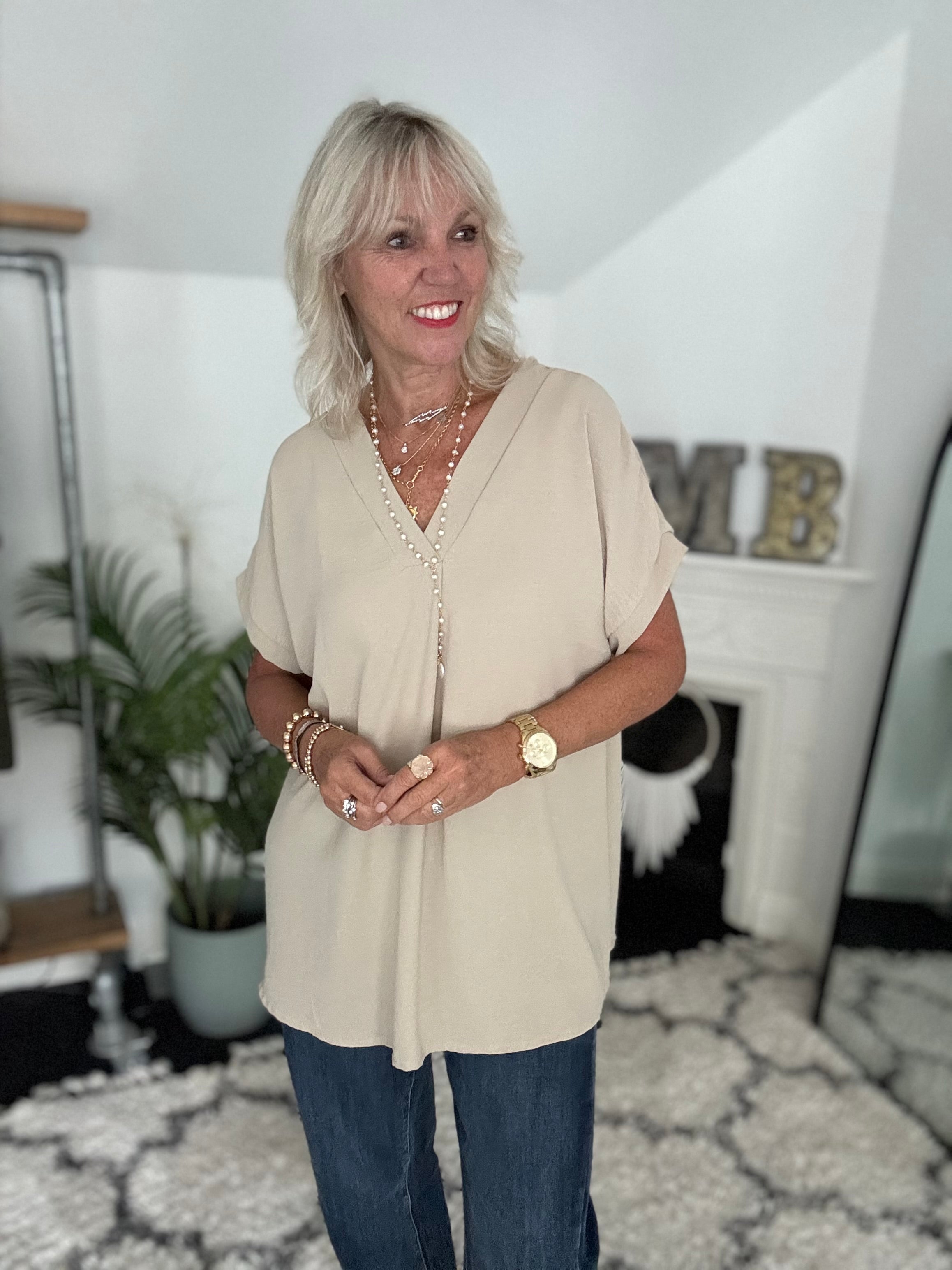 Simple Crepe Top in Stone