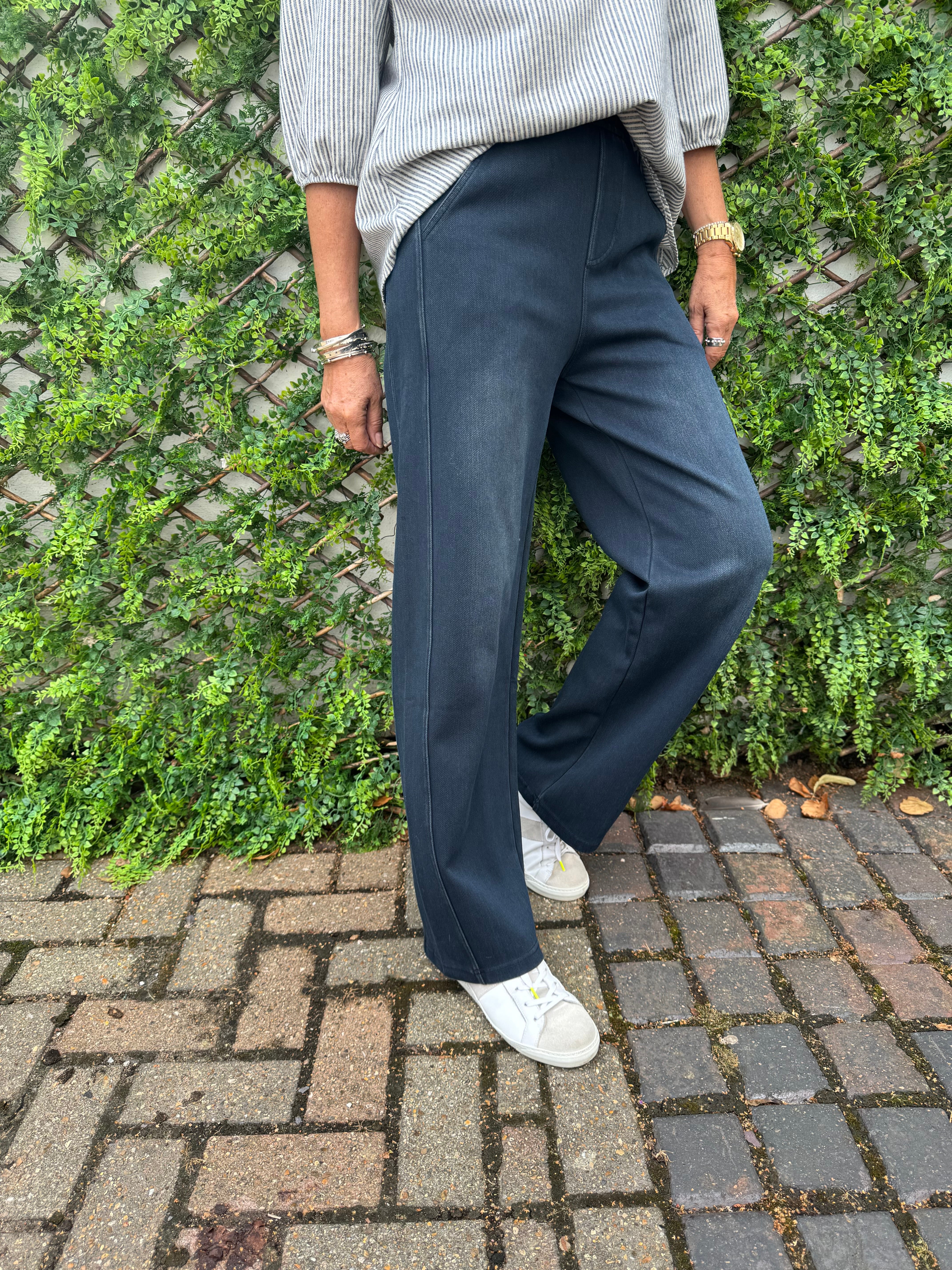 Stretch Denim Trousers in Ink Blue