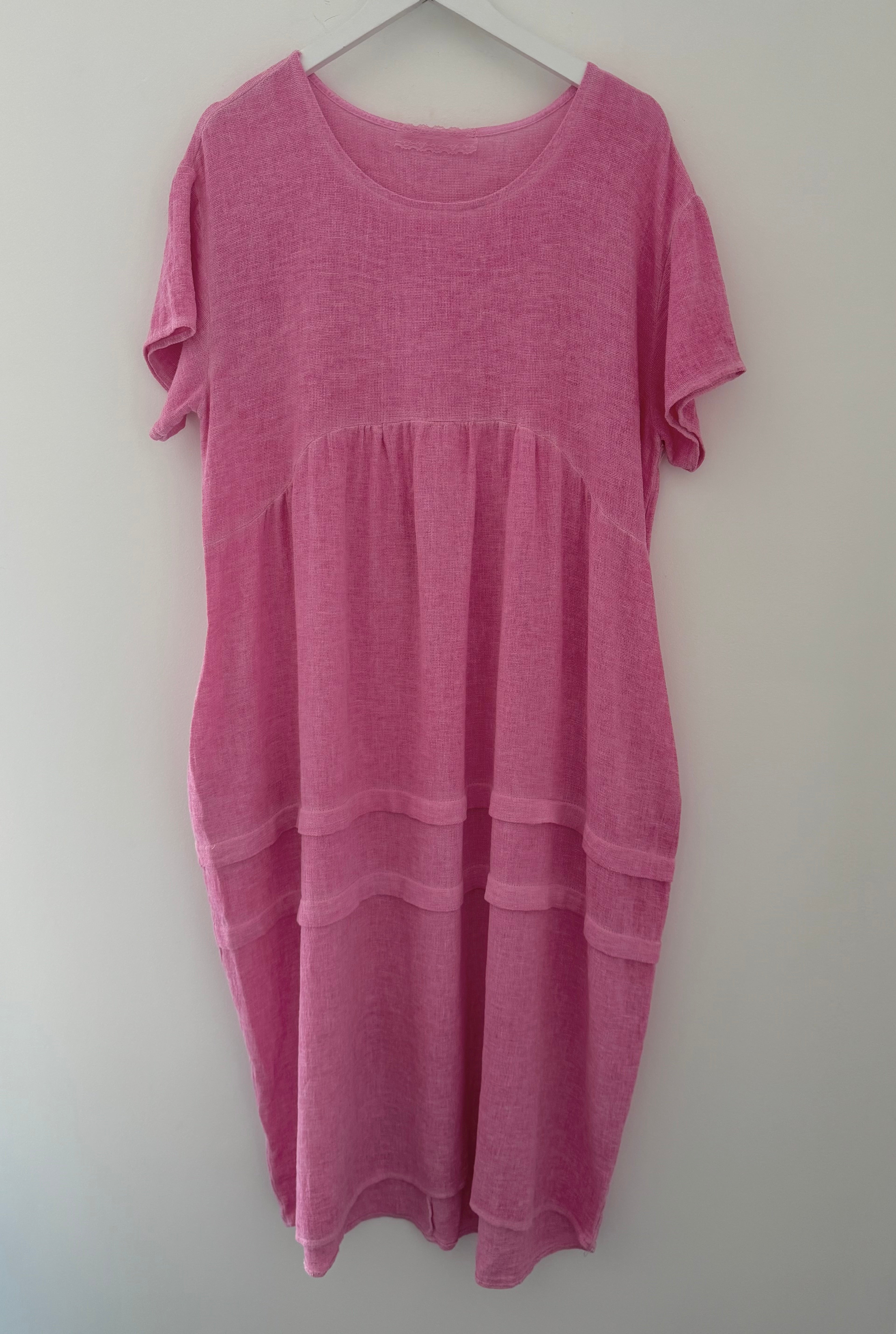 Cotton & Linen Cocoon Dress in Candy Pink