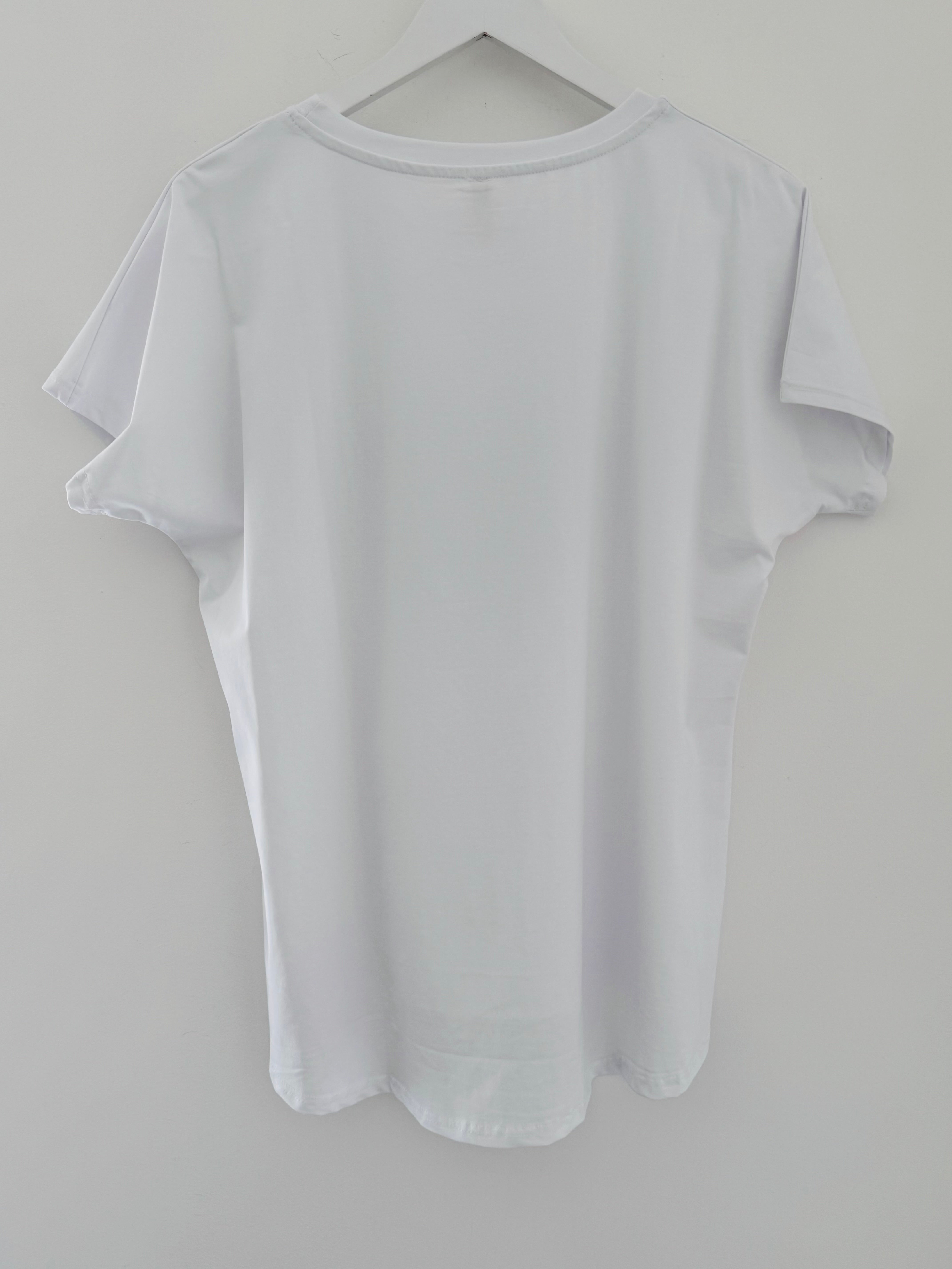 White Tee with Sparkly Heart in Pink