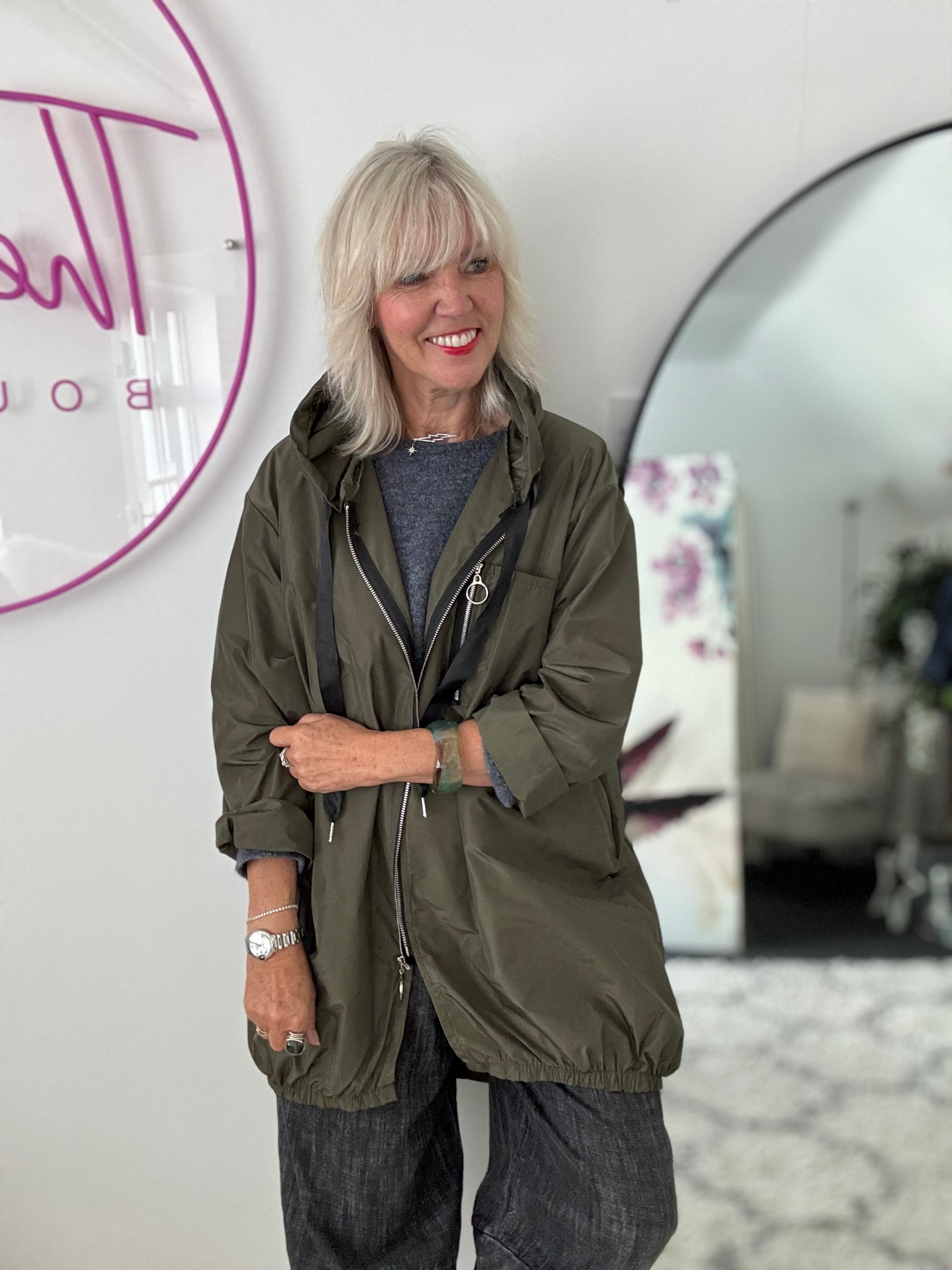 Hooded Zipped Parka in Dark Khaki