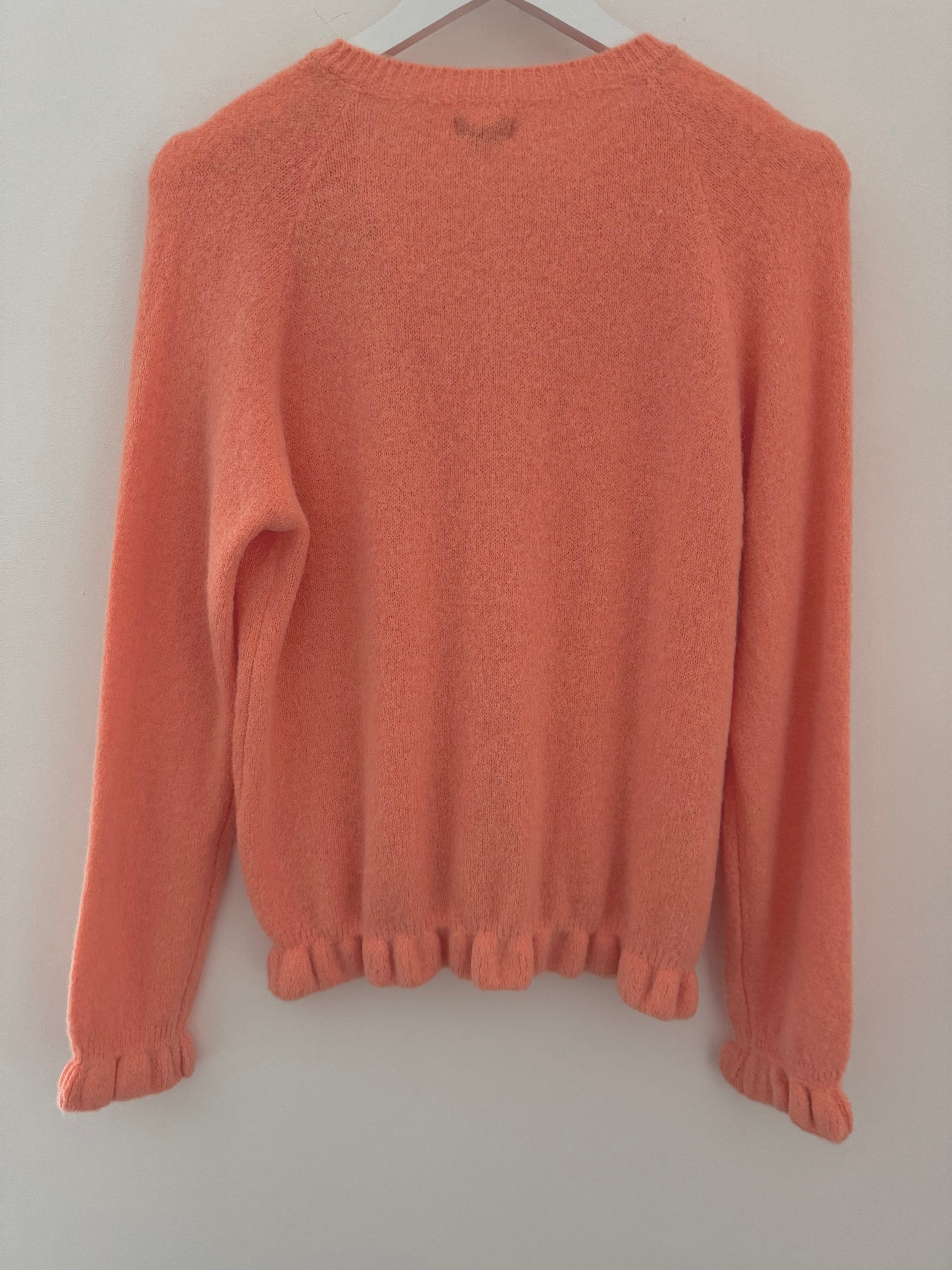 Alpaca Cardi with Frill Hems in Soft Tangerine