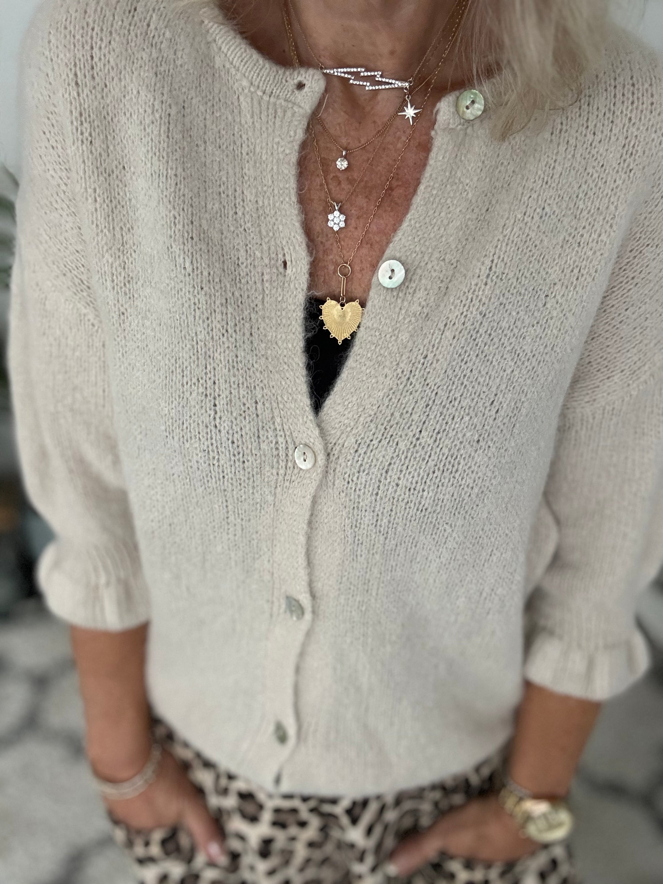 Alpaca Cardi with Frill Cuffs in Ecru