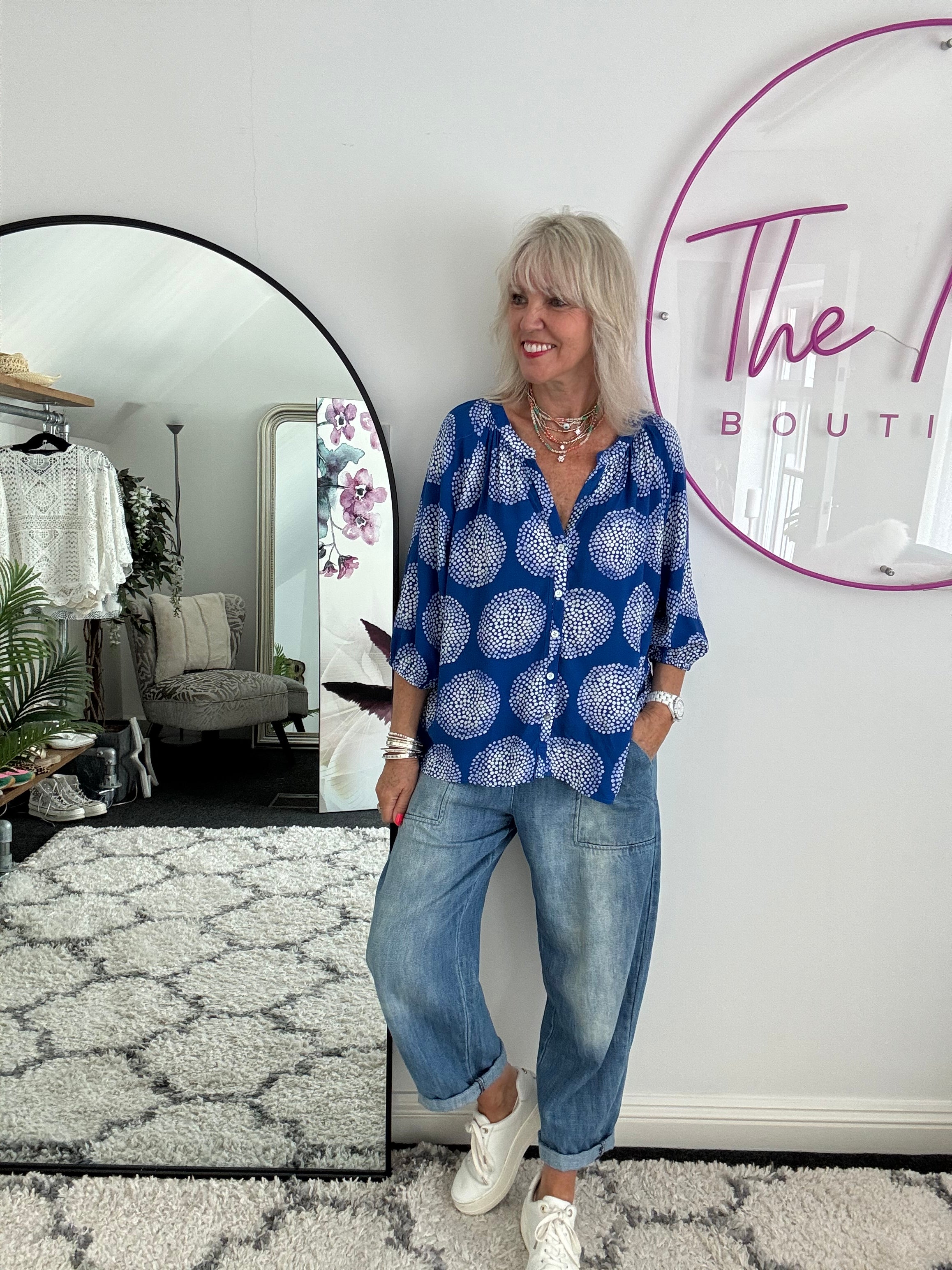 Circle Dots Blouse in Blue