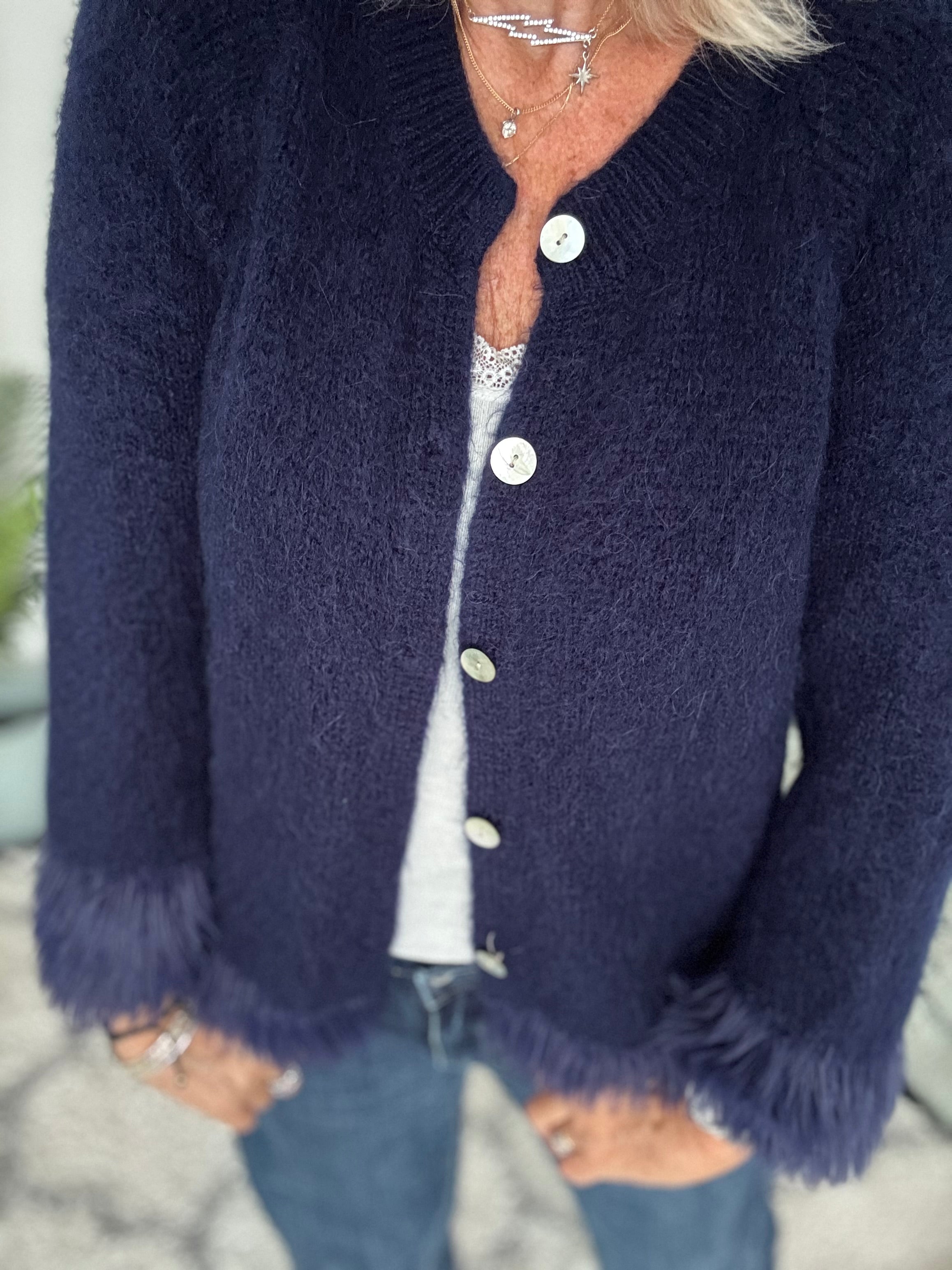 Luxe Fringe Cardigan in Ink