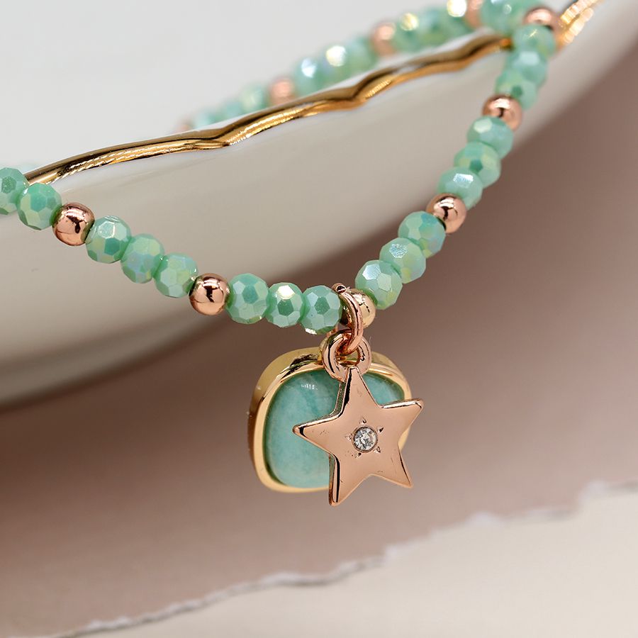Sea Green & Rose Gold Star Bracelet