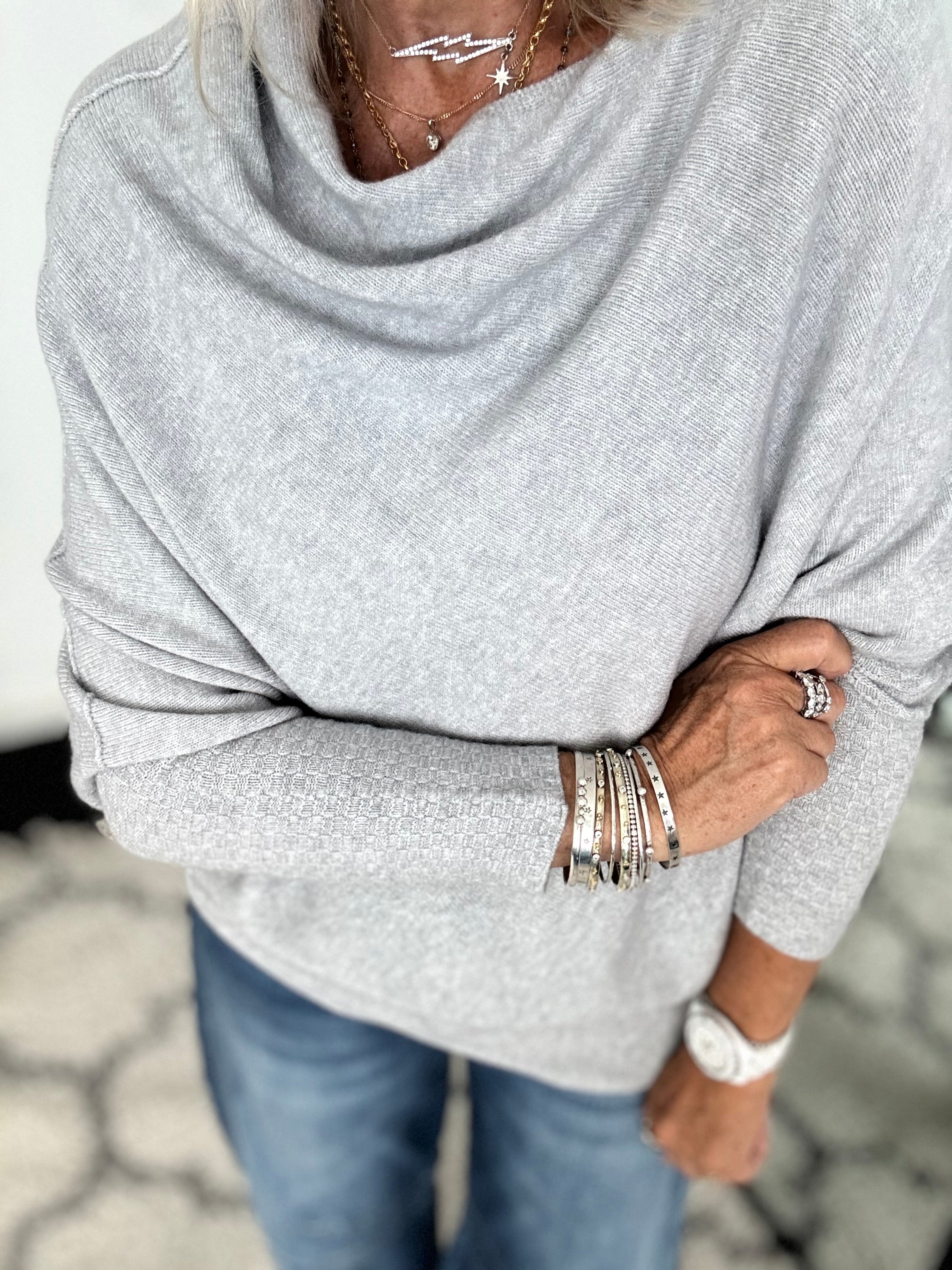 Cowl Neck Asymmetric Jumper in Light Grey