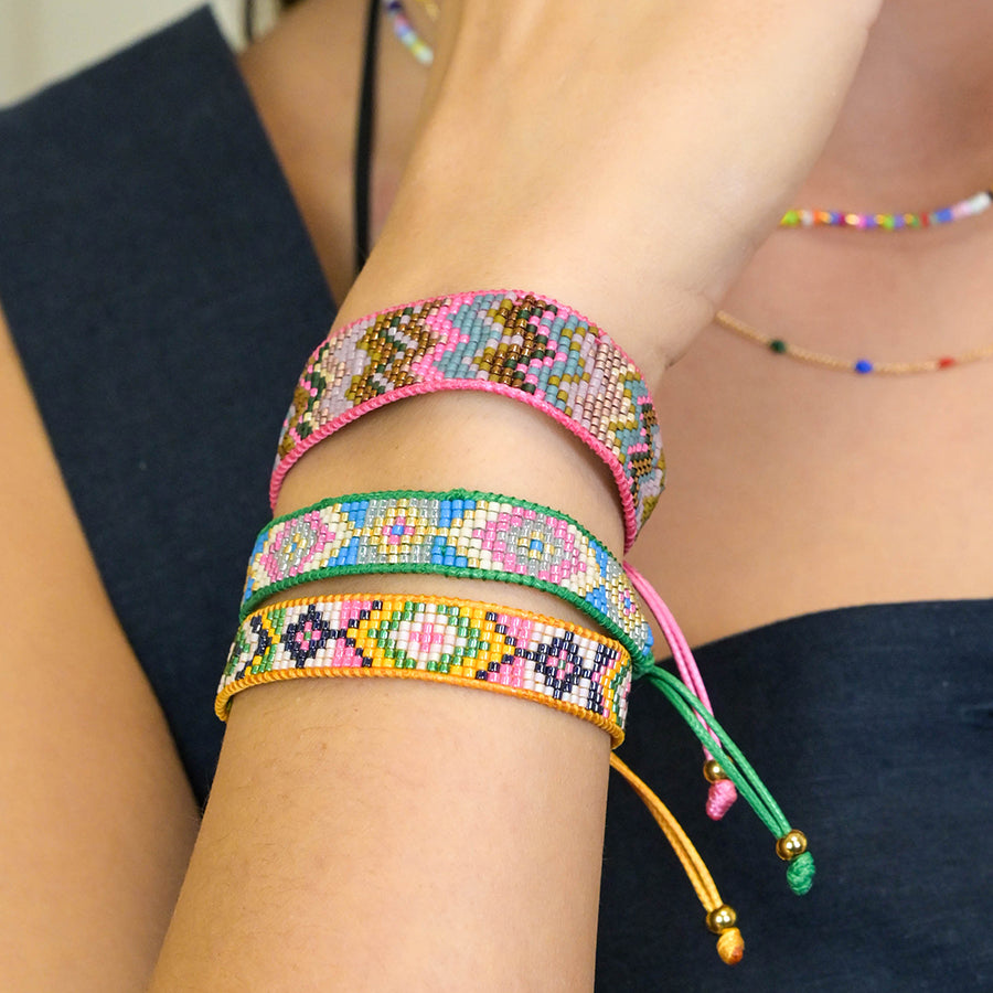 Friendship Bead Bracelet in Yellow & Pink