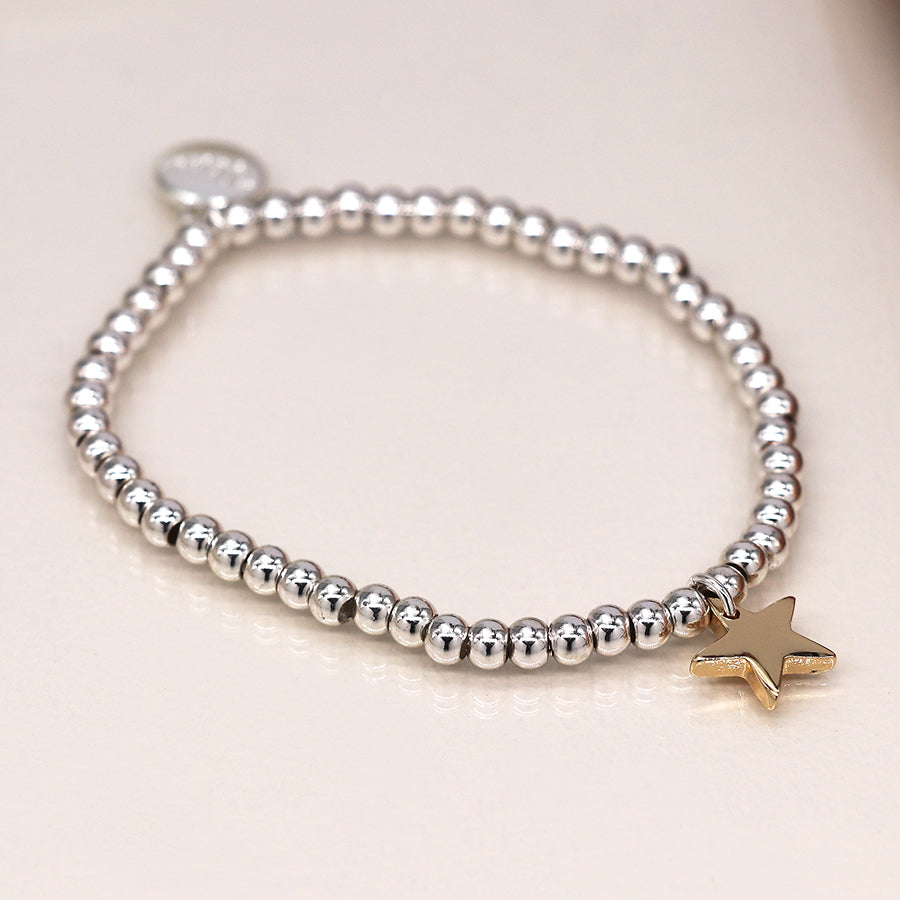 Silver Bead Bracelet with Gold Star
