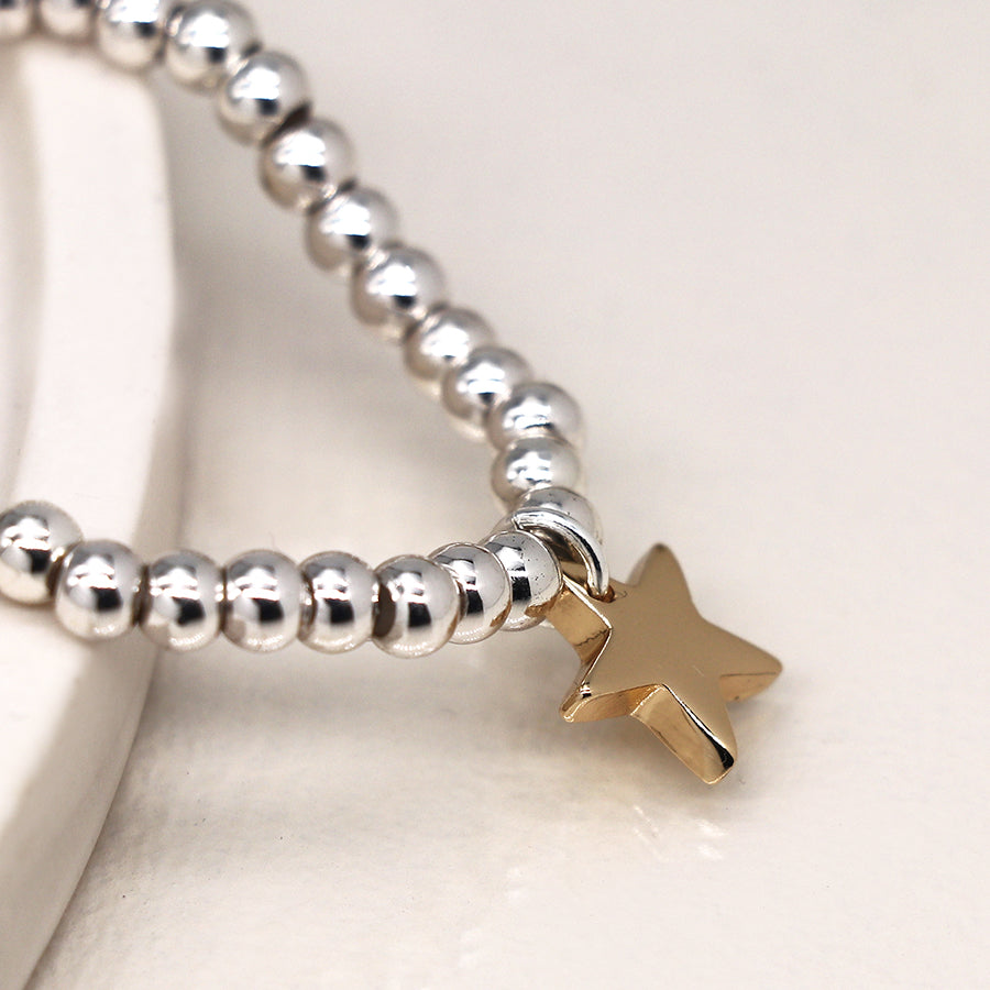 Silver Bead Bracelet with Gold Star
