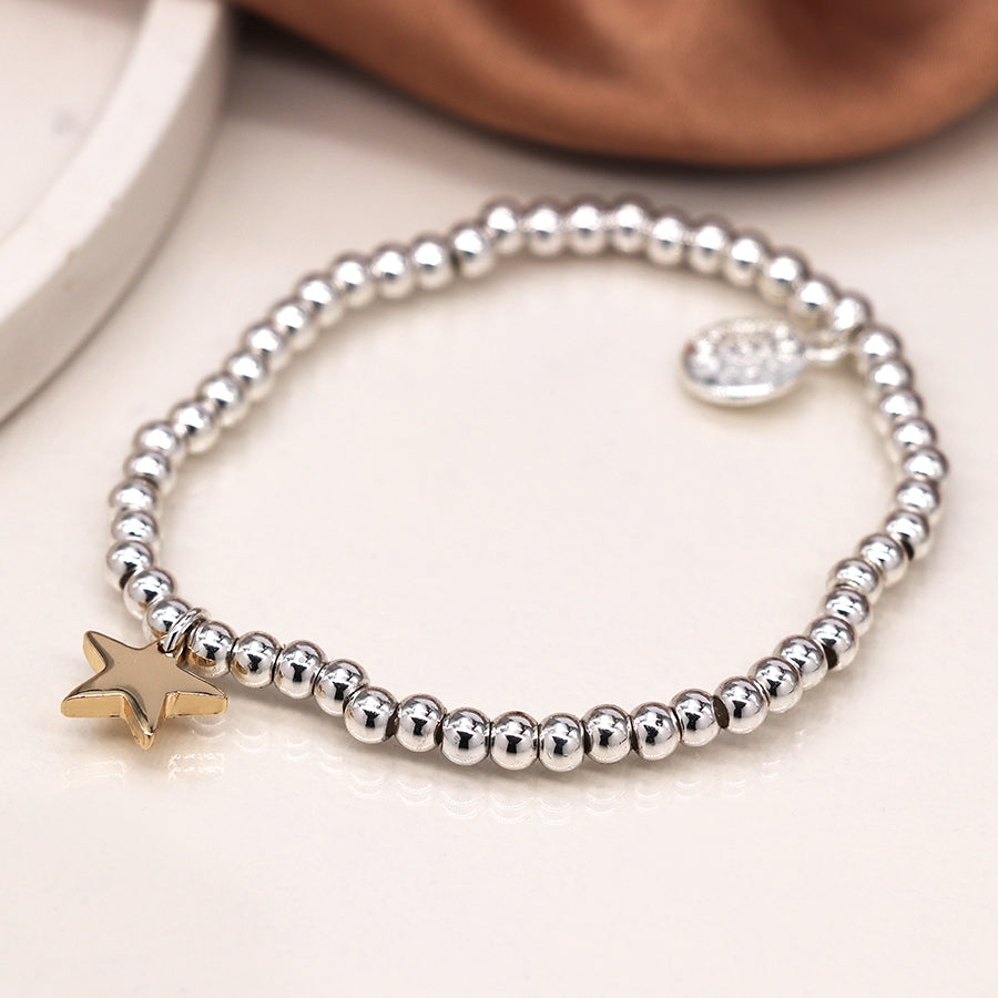 Silver Bead Bracelet with Gold Star
