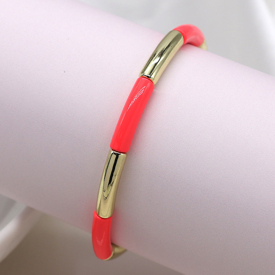 Neon & Gold Stretch Curve Bead Bracelet