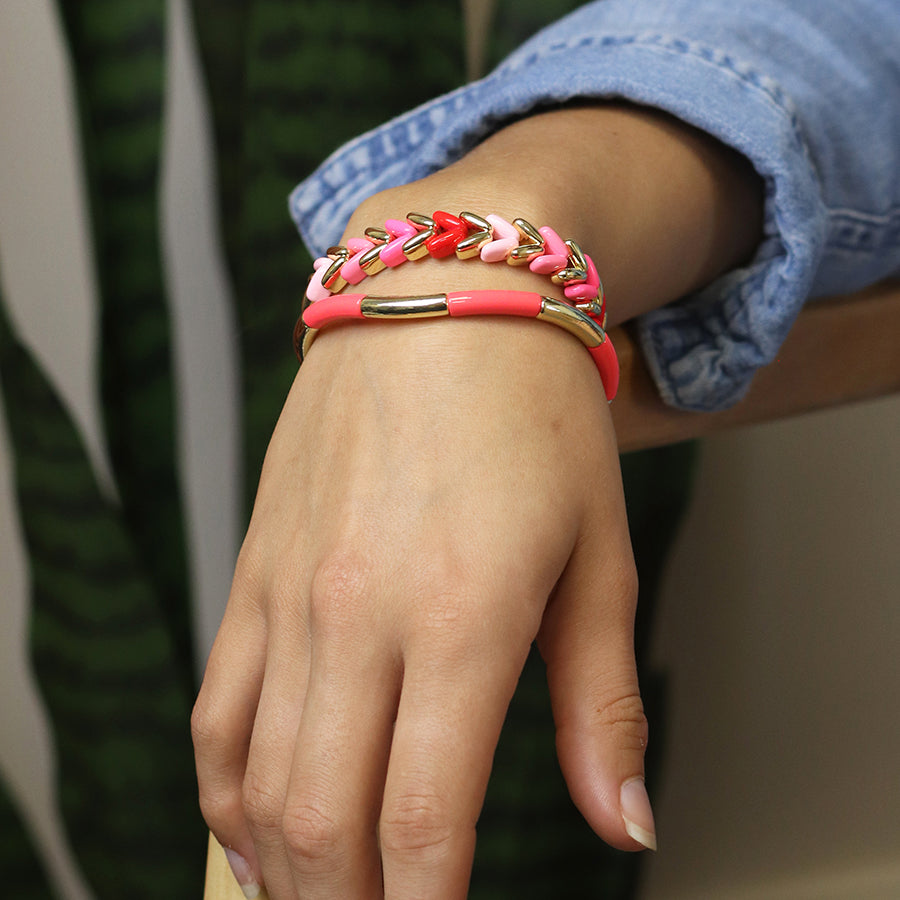Neon & Gold Stretch Curve Bead Bracelet
