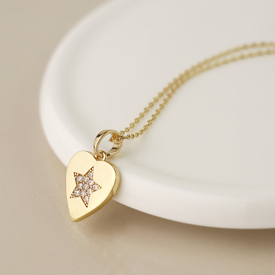 Fine Gold Chain with Gold & Diamonte Heart Charm