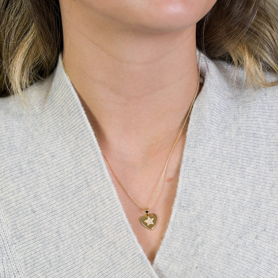 Fine Gold Chain with Gold & Diamonte Heart Charm