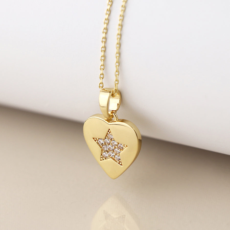 Fine Gold Chain with Gold & Diamonte Heart Charm