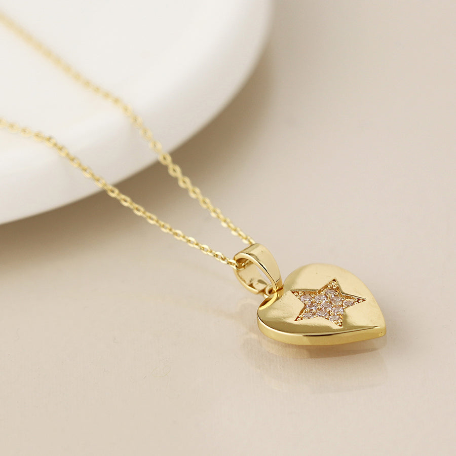 Fine Gold Chain with Gold & Diamonte Heart Charm