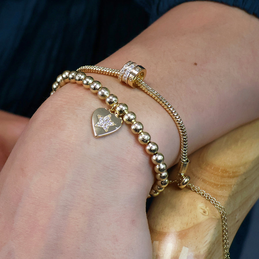 Beaten Gold Bracelet with Diamonte Heart Charm