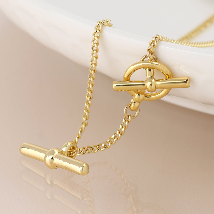 Gold Chain & T-Bar Necklace