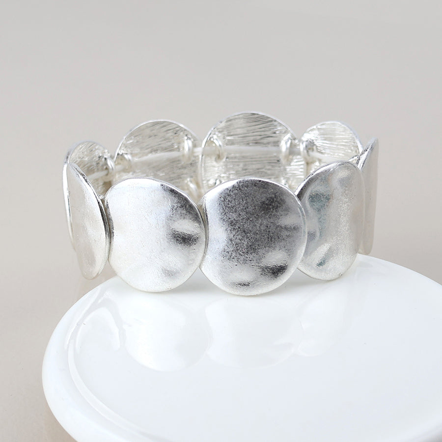 Matt Silver Stretch Disc Bracelet