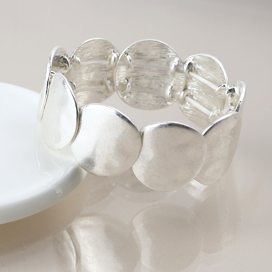 Matt Silver Stretch Disc Bracelet