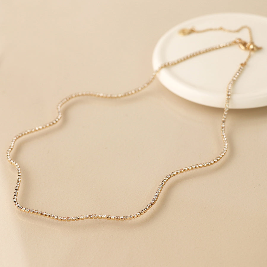 Fine Gold & Diamonte Tennis Necklace