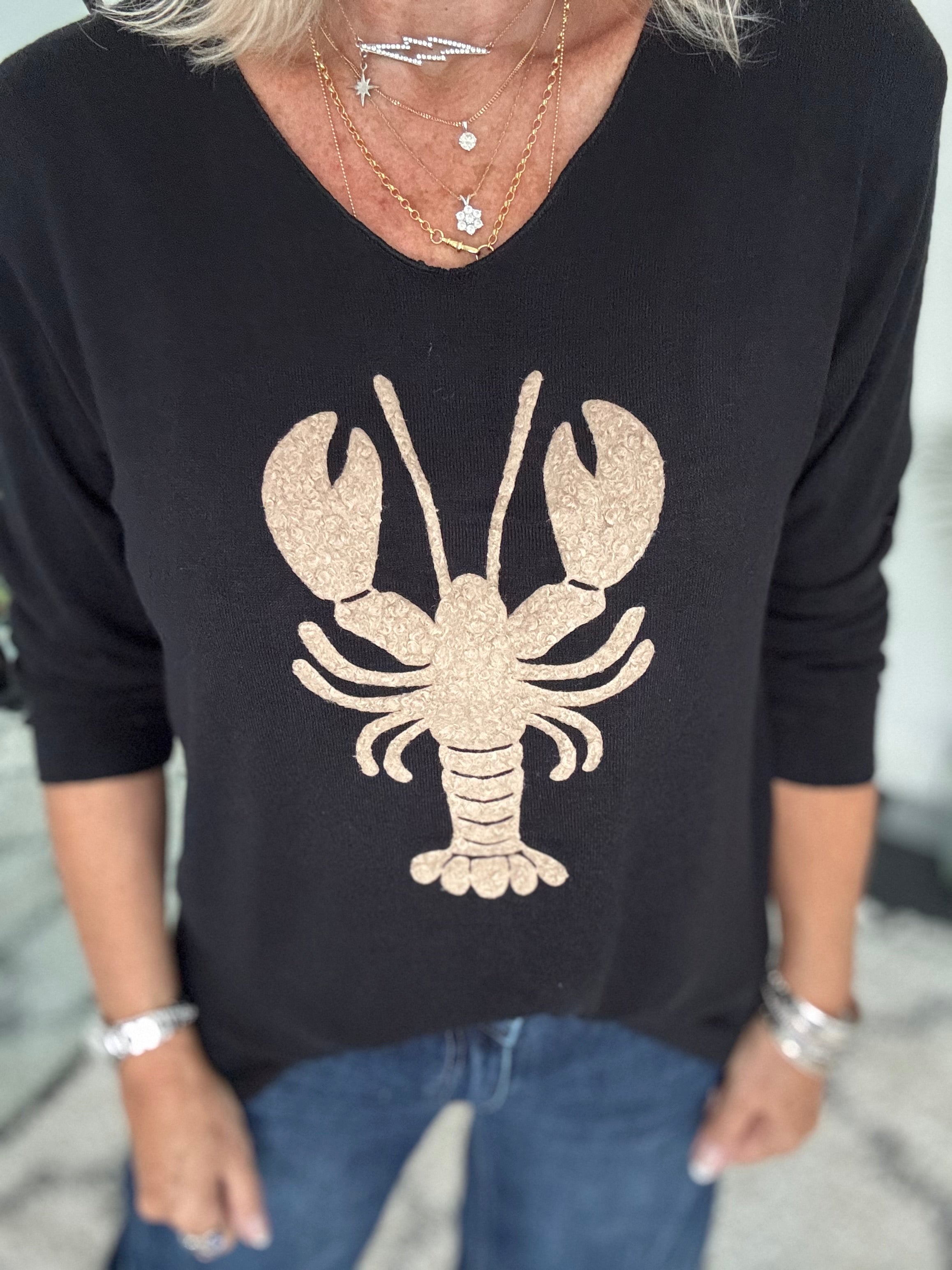 Soft V Neck Lobster Knit in Black