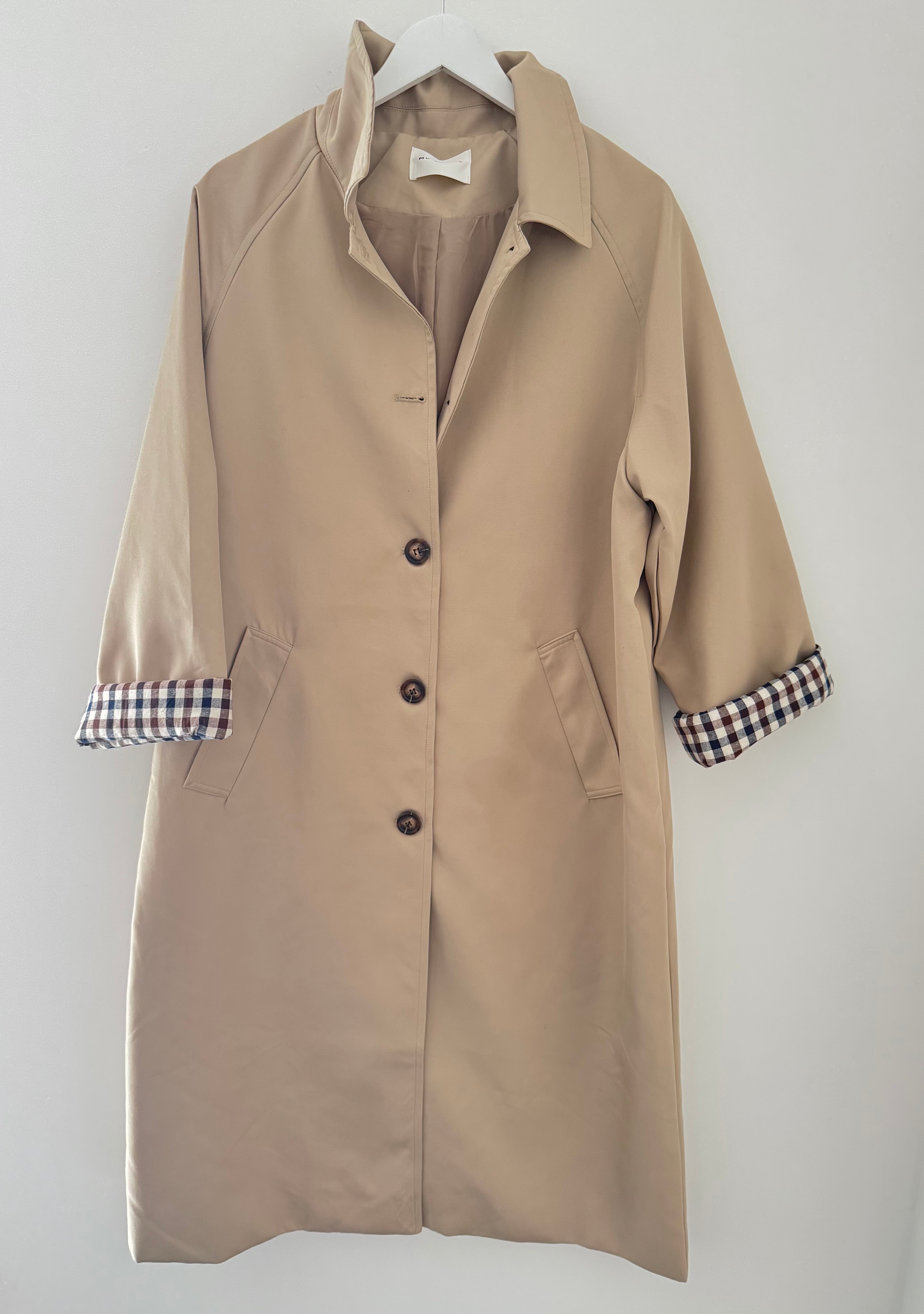 Long Line Trench with Gingham Cuffs