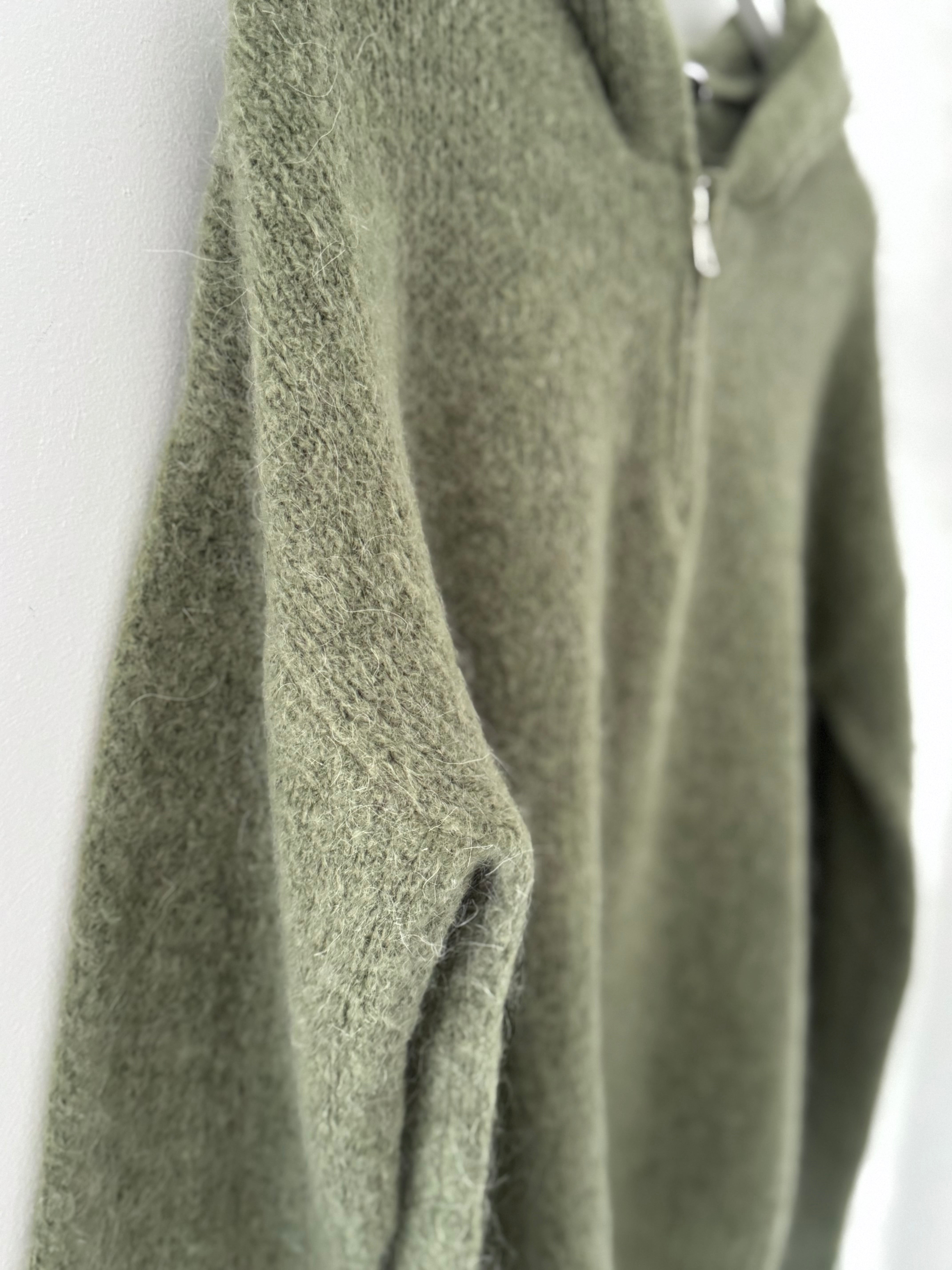 Hooded Mohair Jumper in Khaki Olive