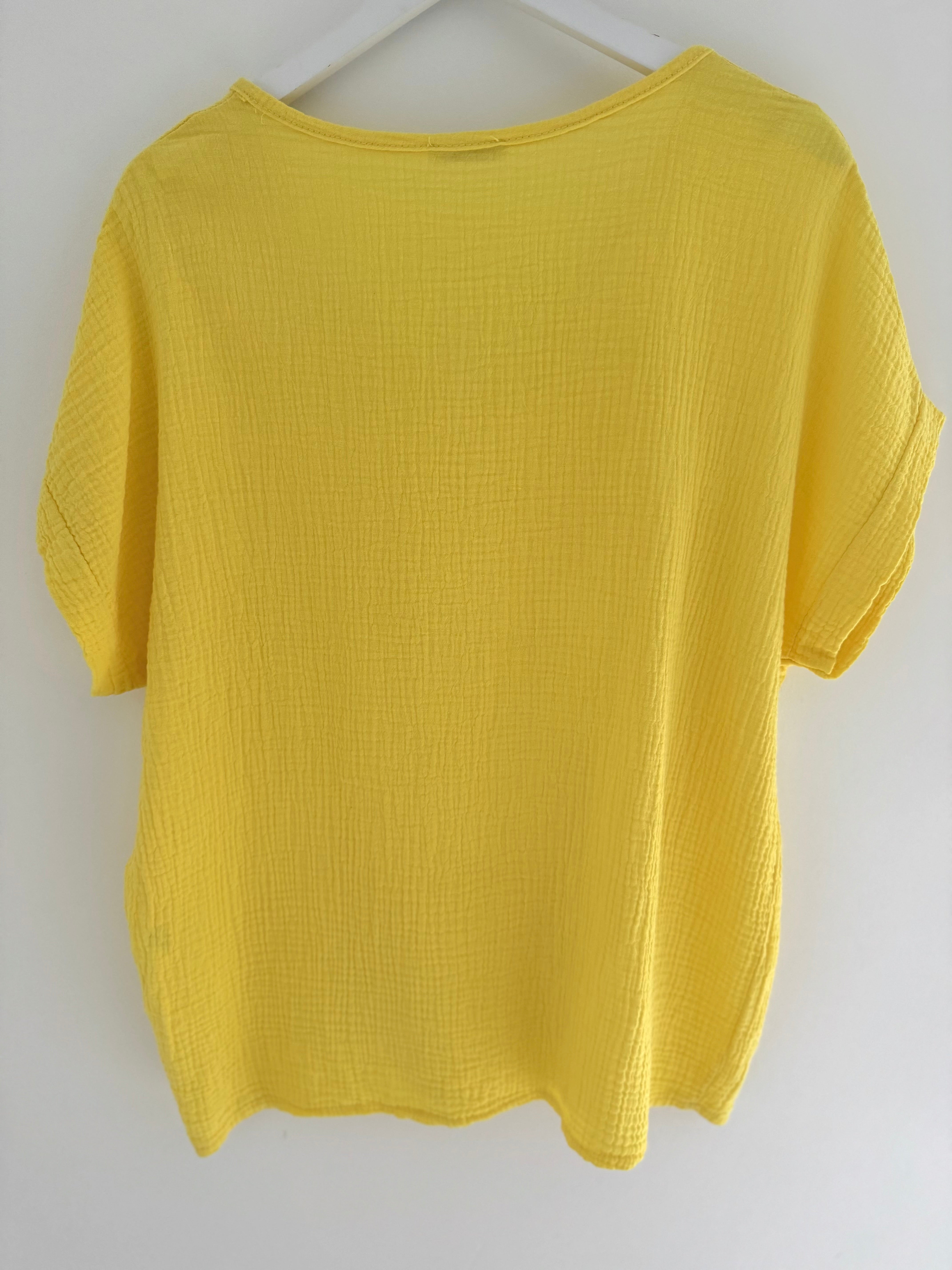 Cheesecloth Sequin Star Top in Sunshine Yellow