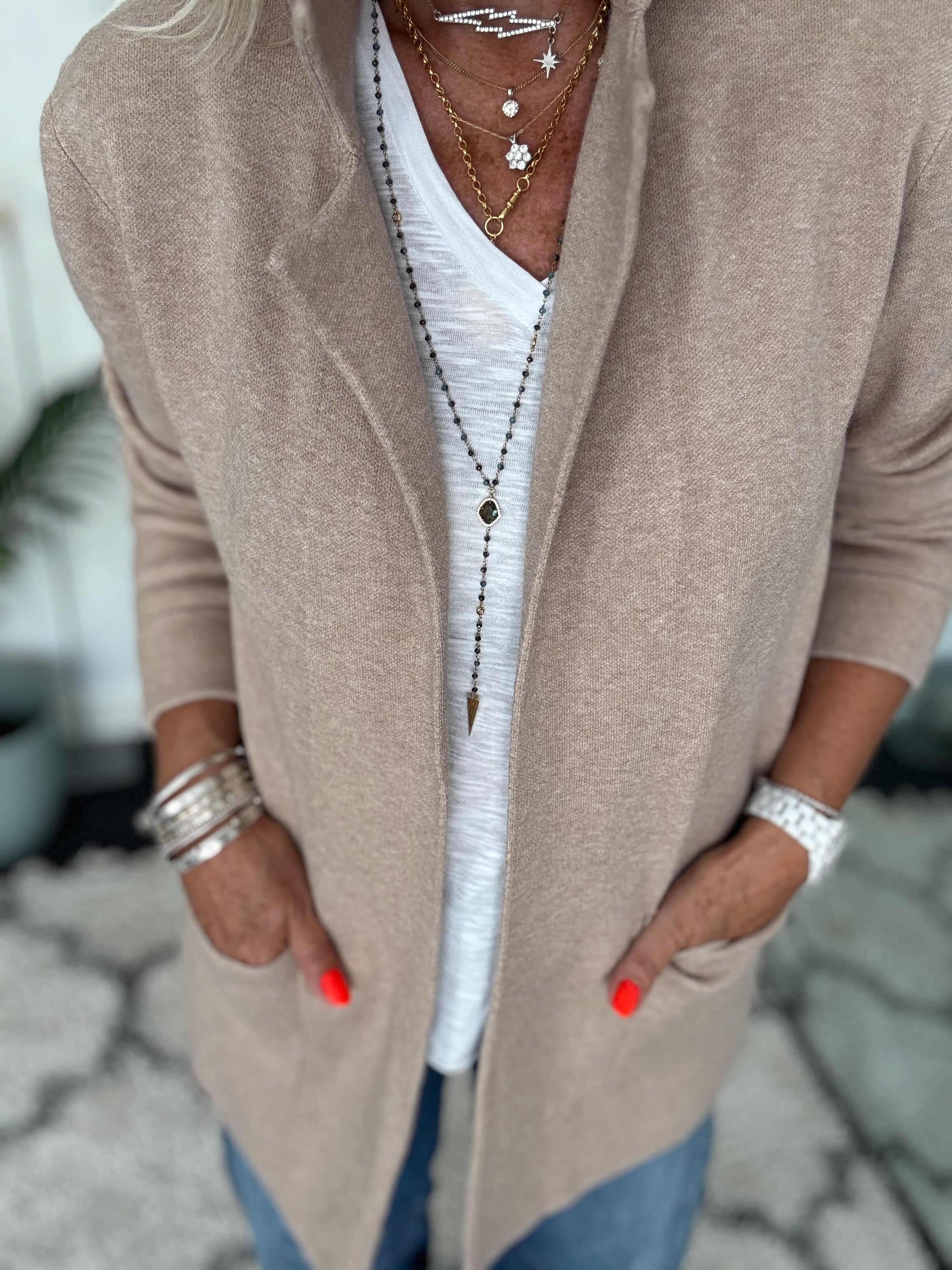 Knitted Cardi Jacket in Stone