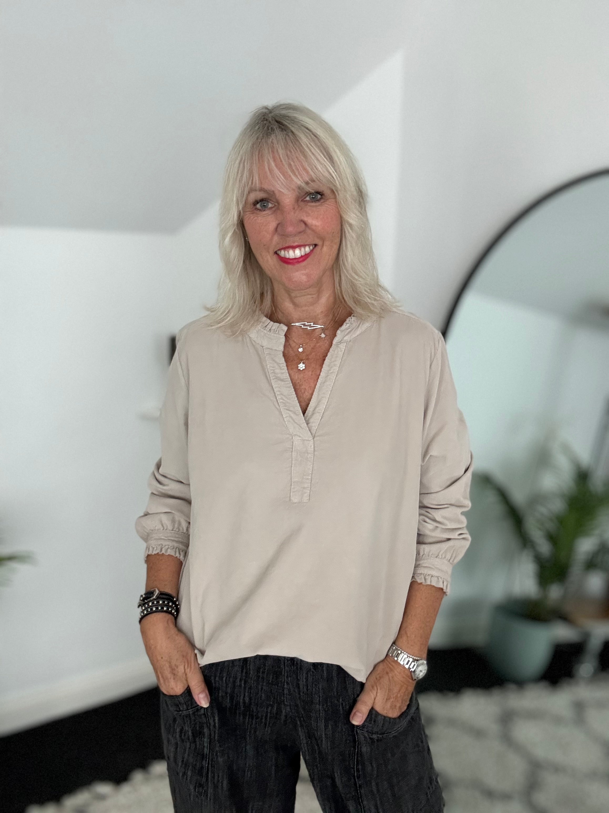 Soft Fine Cord Shirt in Stone