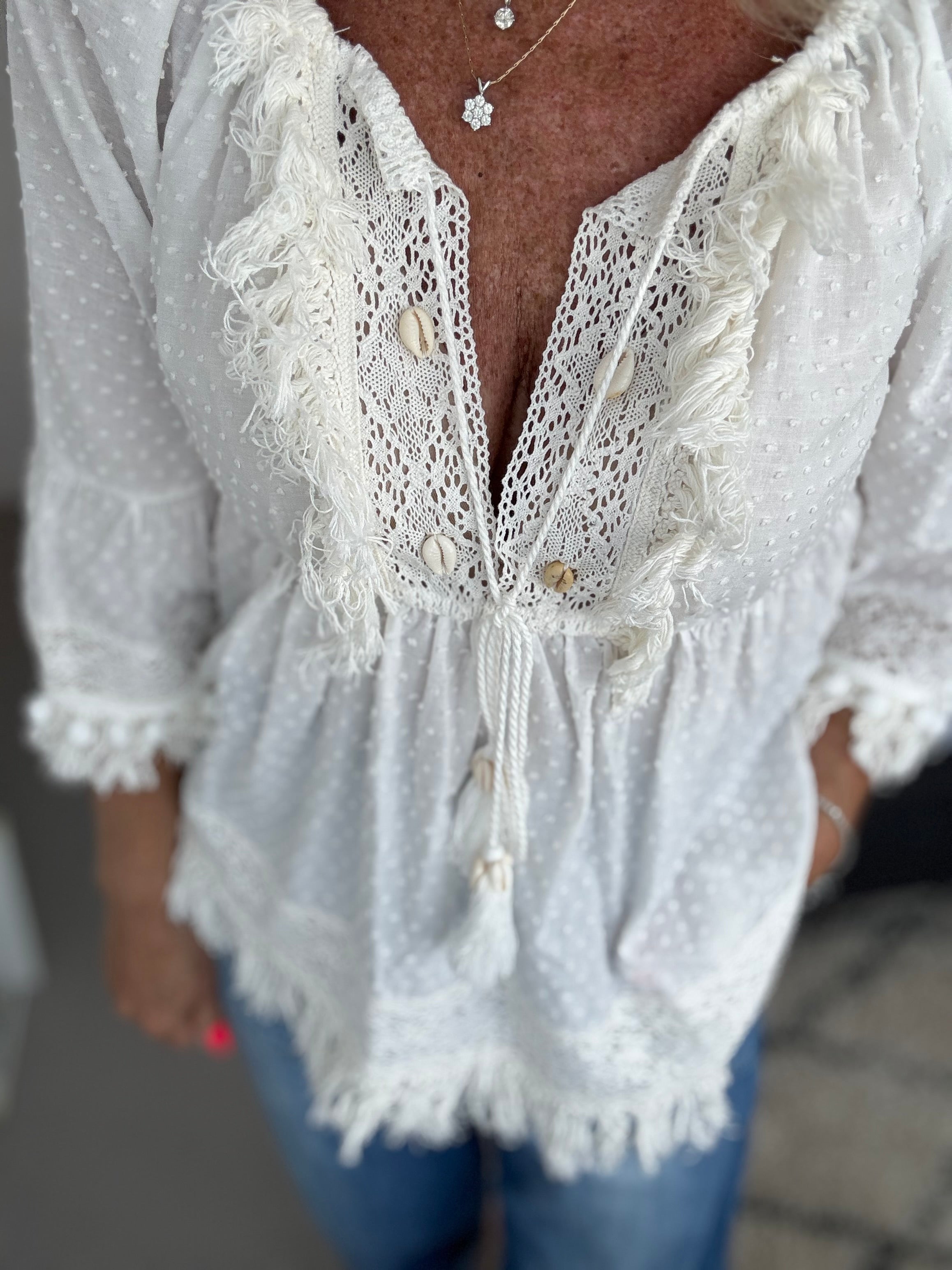 Cotton Boho Blouse in Ivory