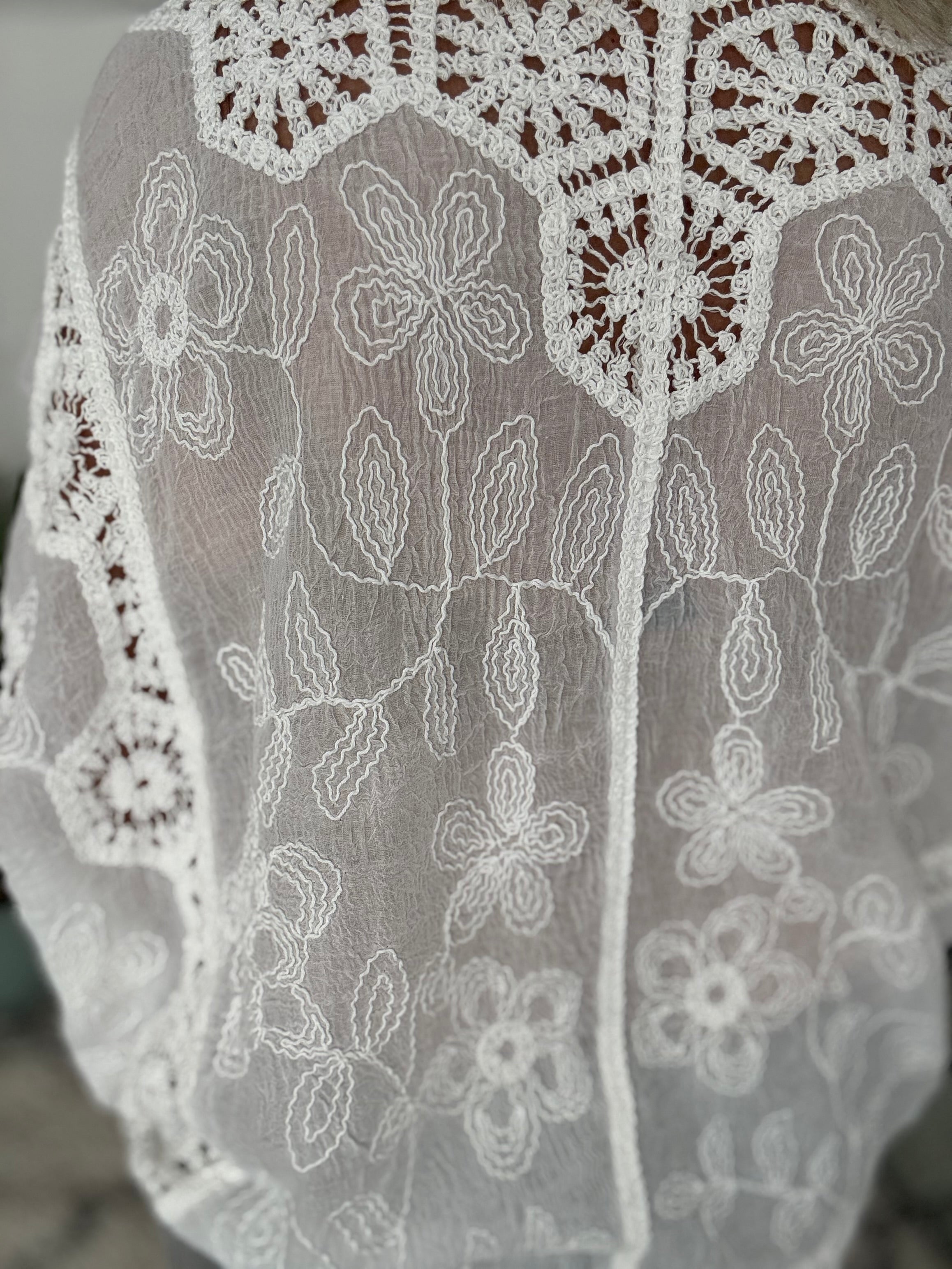 Batwing Crochet Cardigan in Ivory