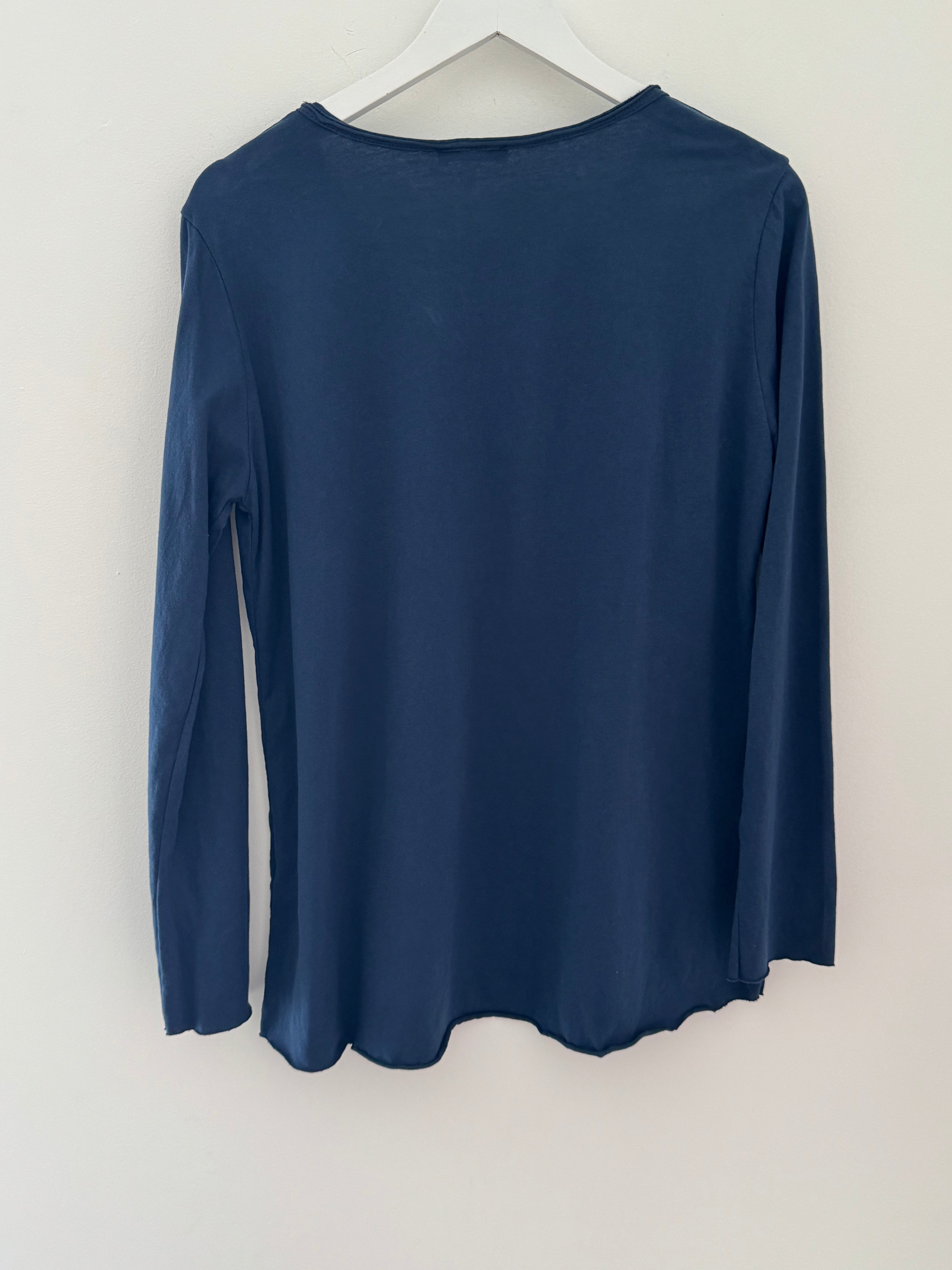 Long Sleeve Cotton Top in Navy