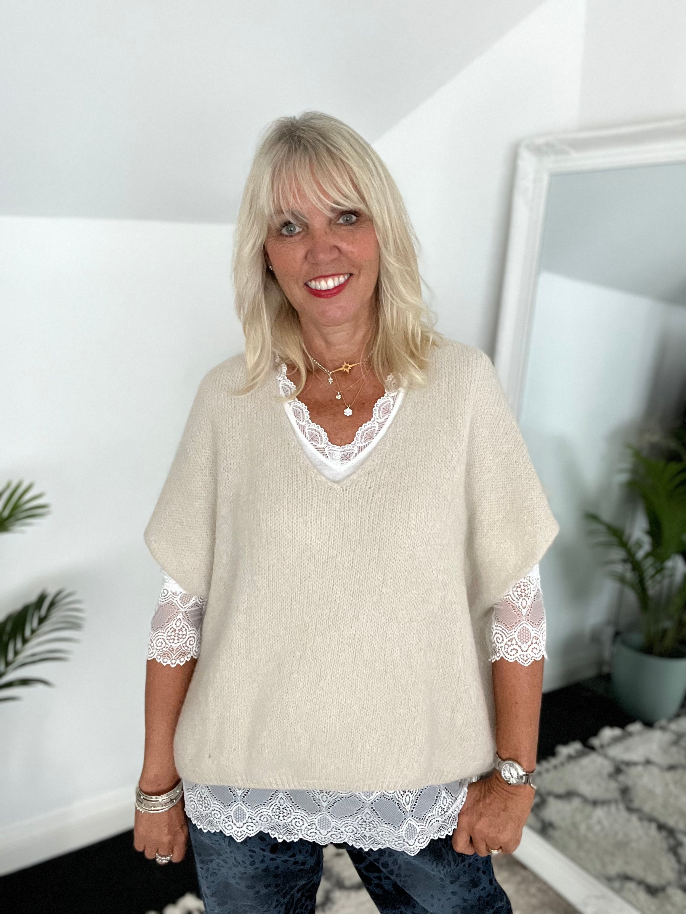 Luxe Base Top with Lace Trim in White