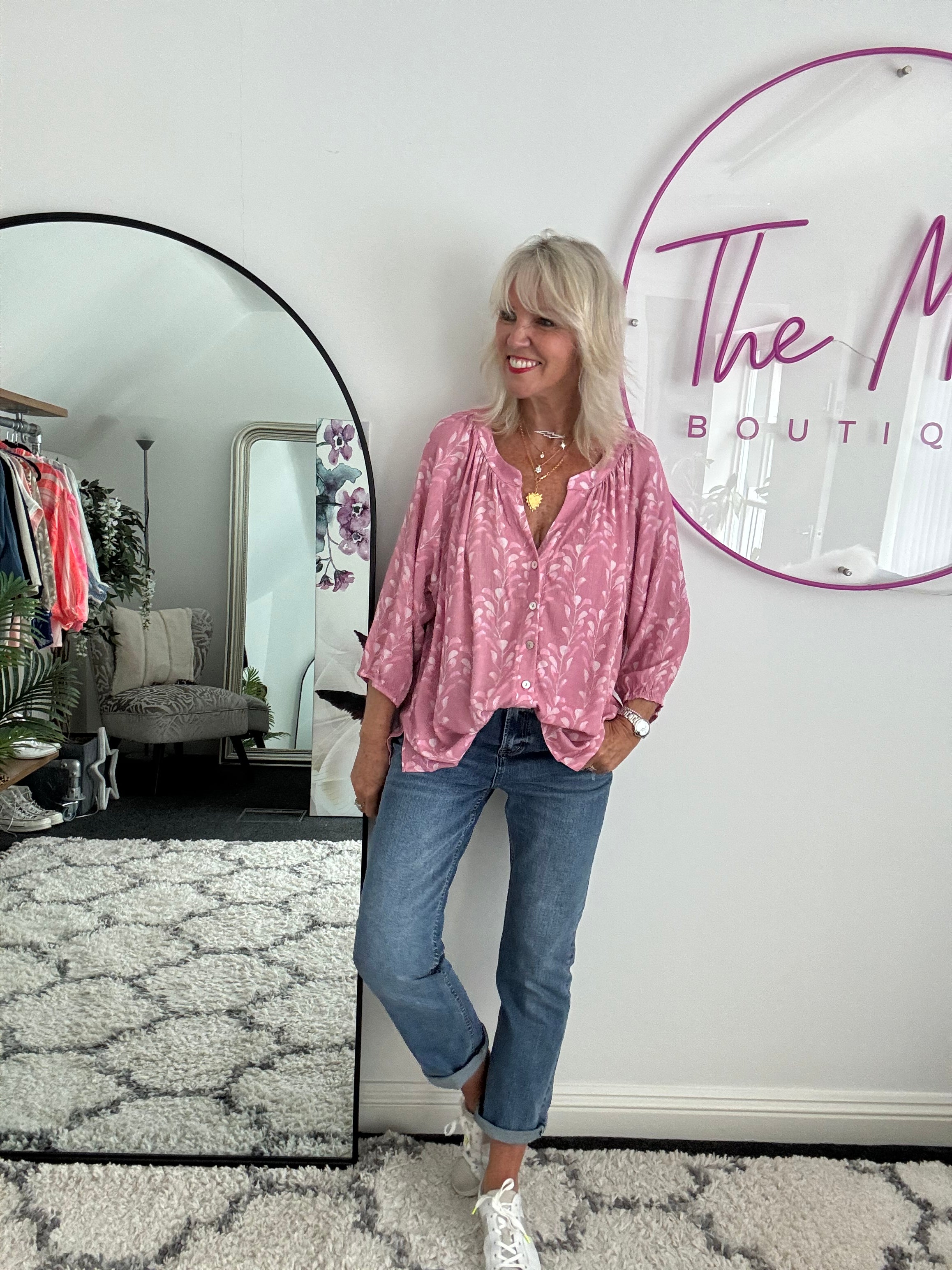 Leaf Print Blouse in Pink