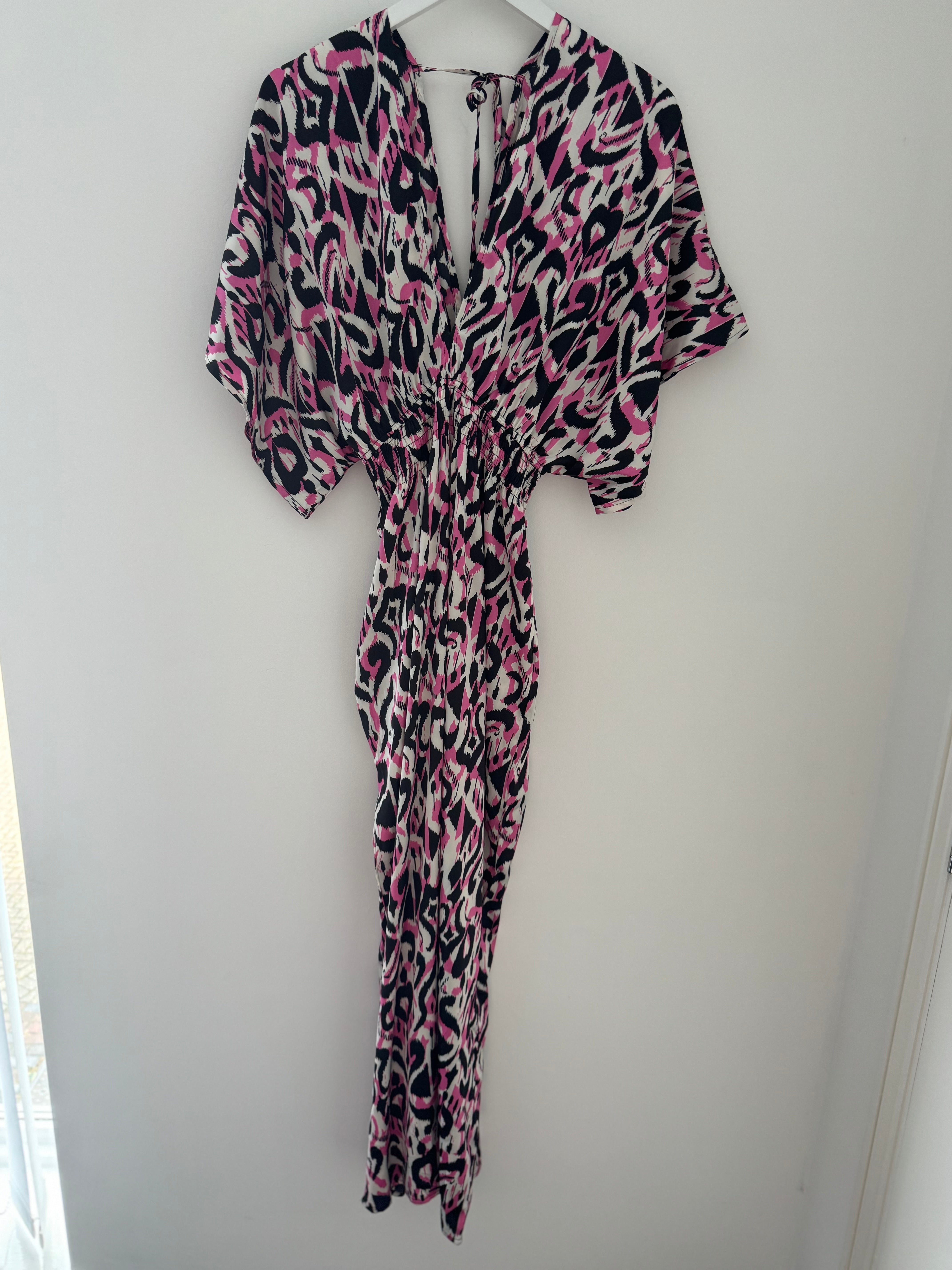 Silky Ikat Jumpsuit in Pink & Black