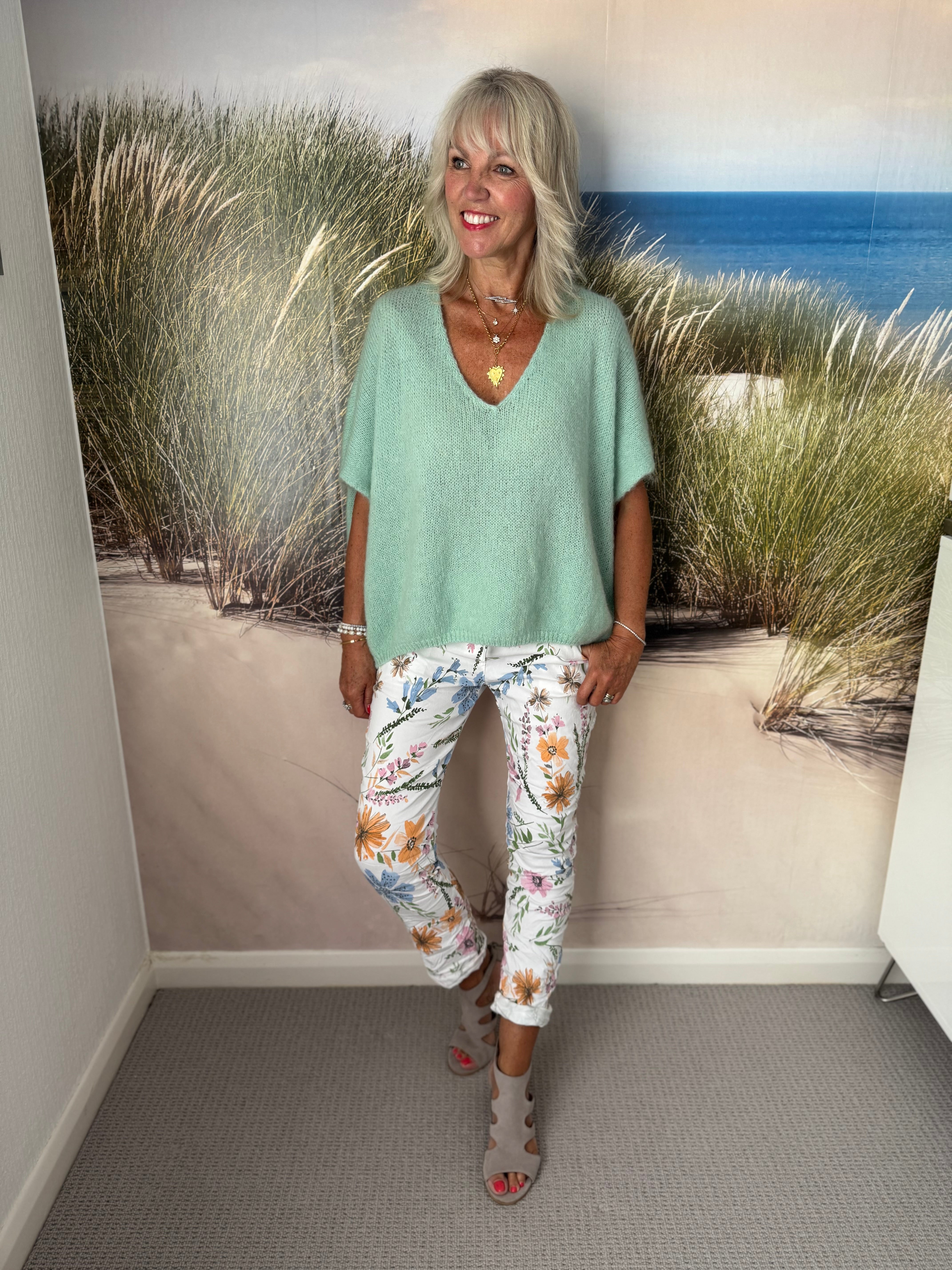 Mohair V Neck Tank in Sea Glass