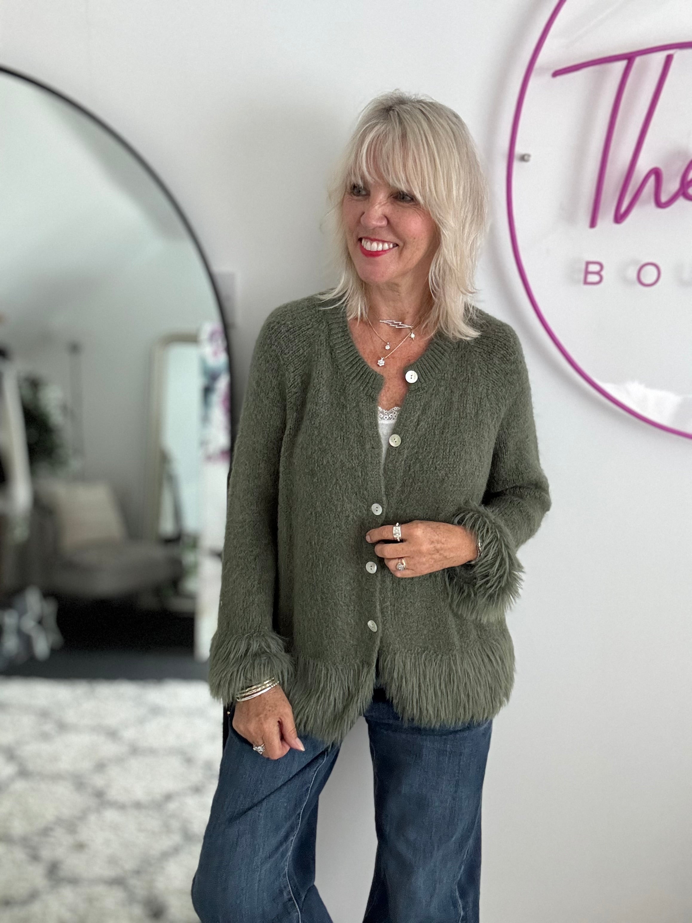 Luxe Fringe Cardigan in Khaki