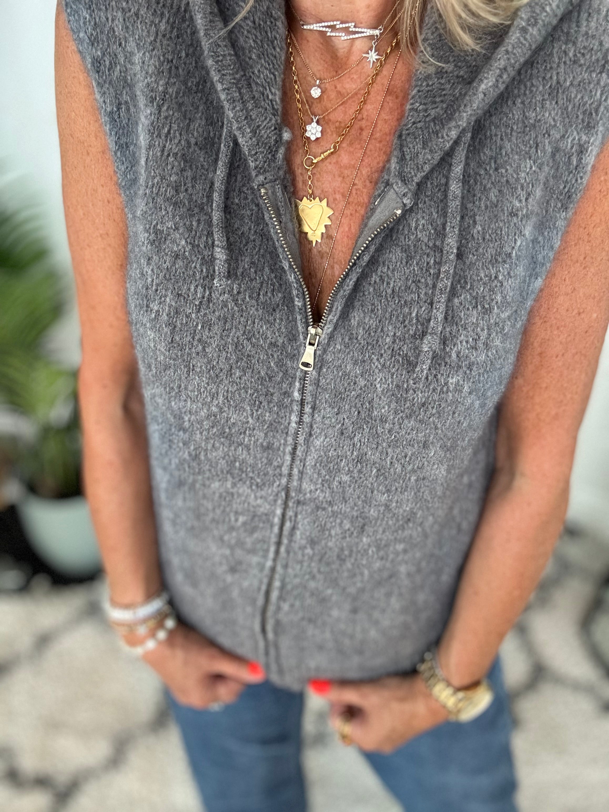 Hooded Mohair Gilet in Soft Charcoal