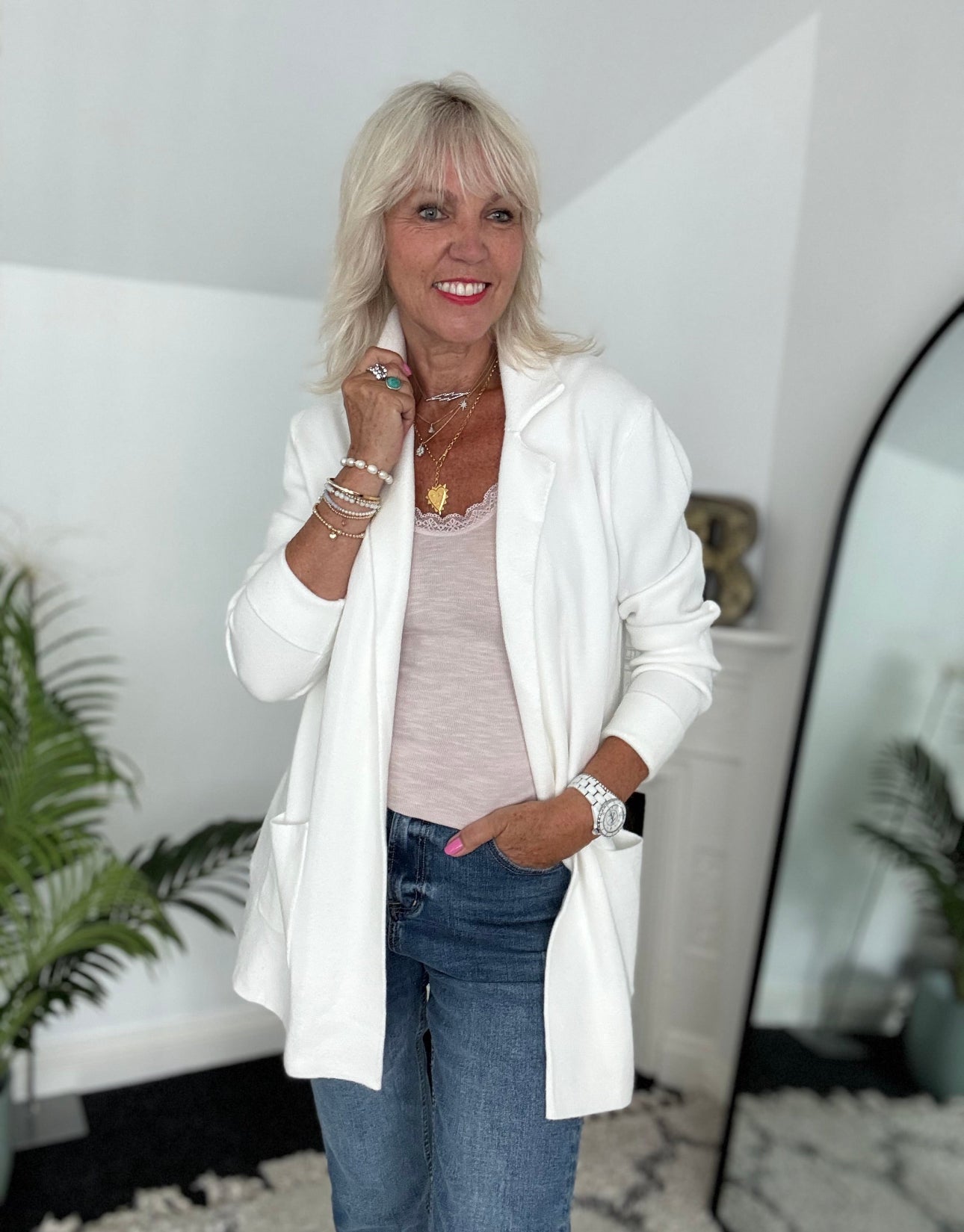 Knitted Cardi Jacket in Ivory