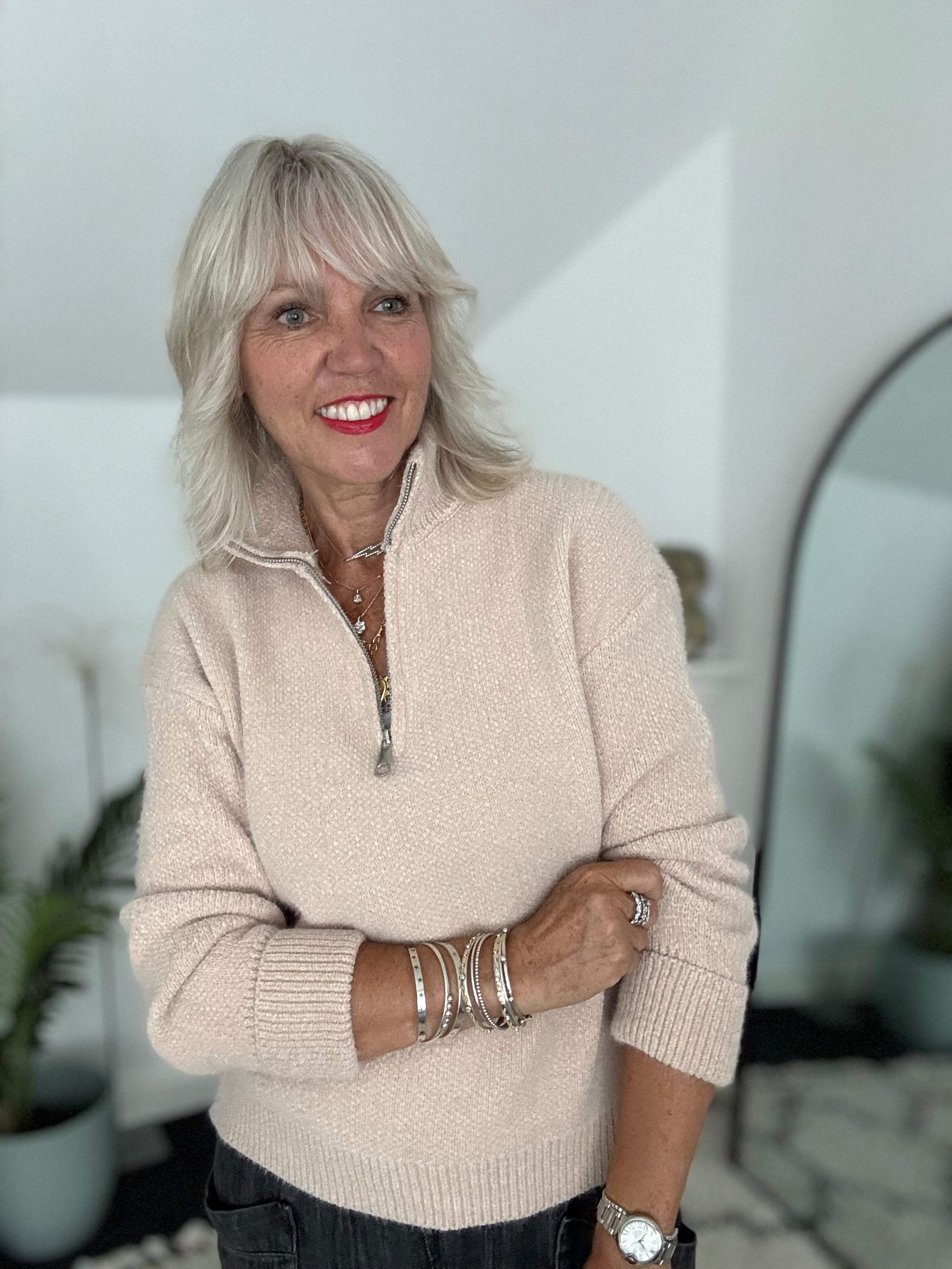 Softie Quarter Zip Knit in Stone