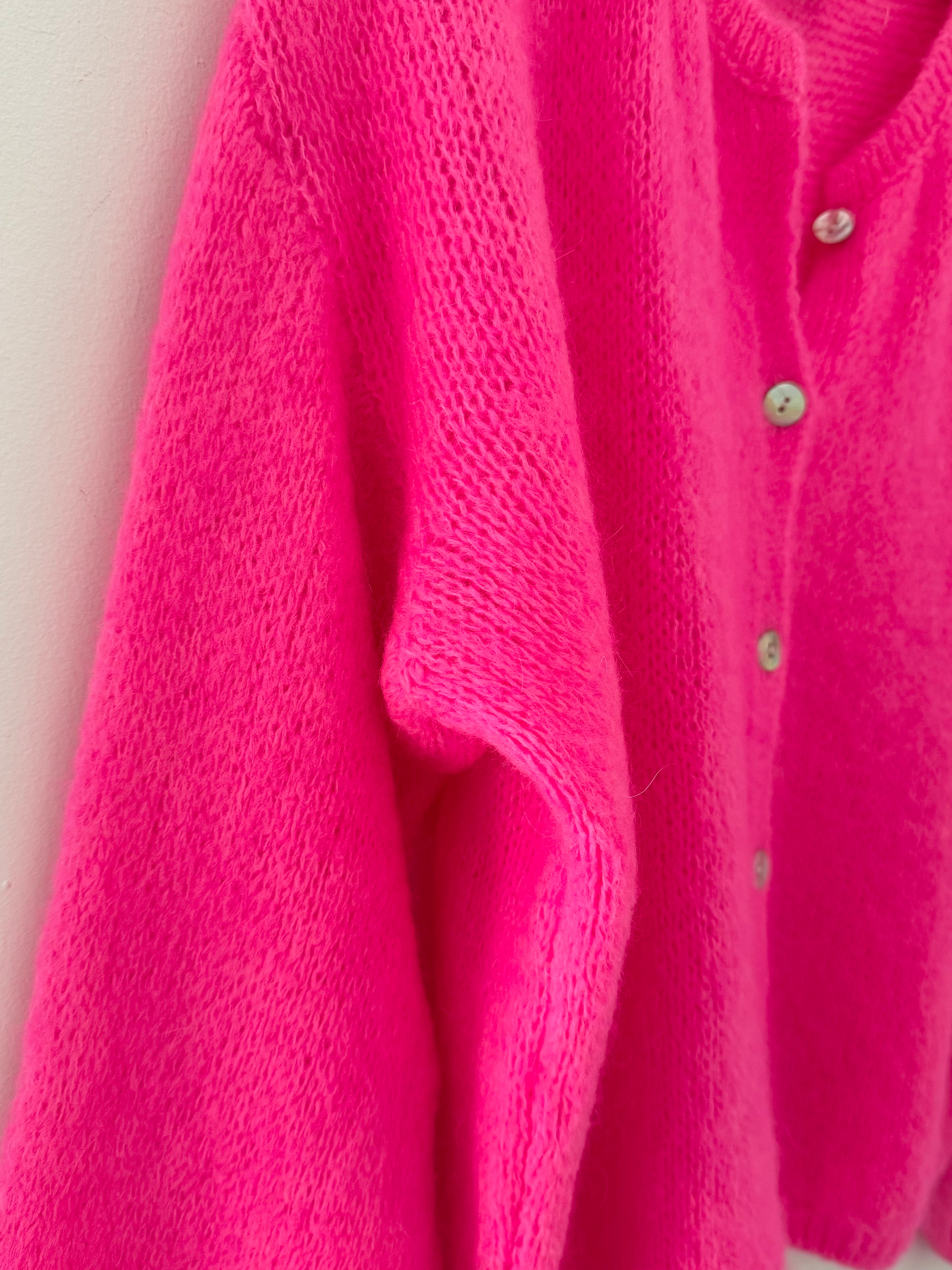 Mohair Buttoned Cardi in Neon Pink