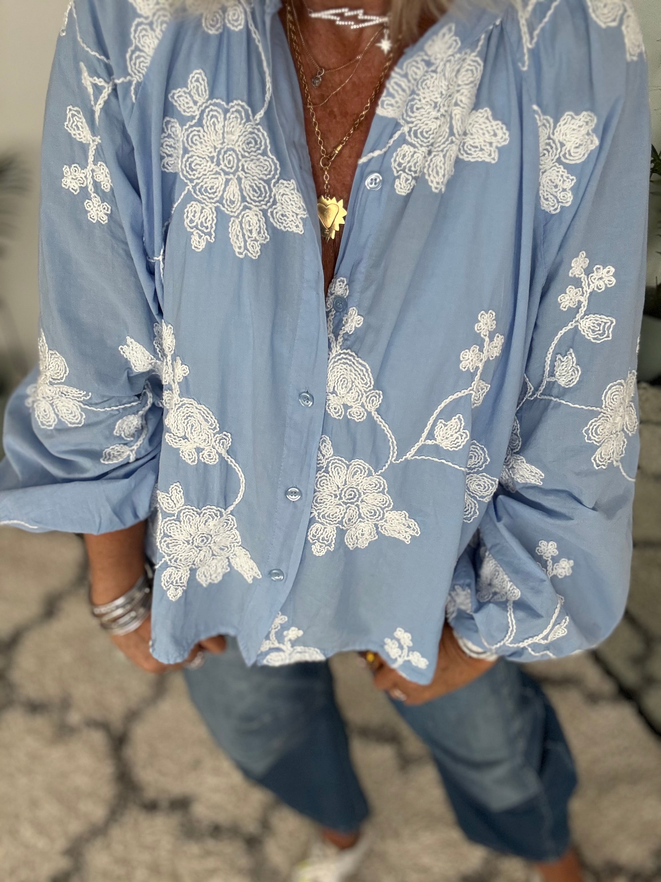 Luxe Embroidered Blouse & Rara in Blue