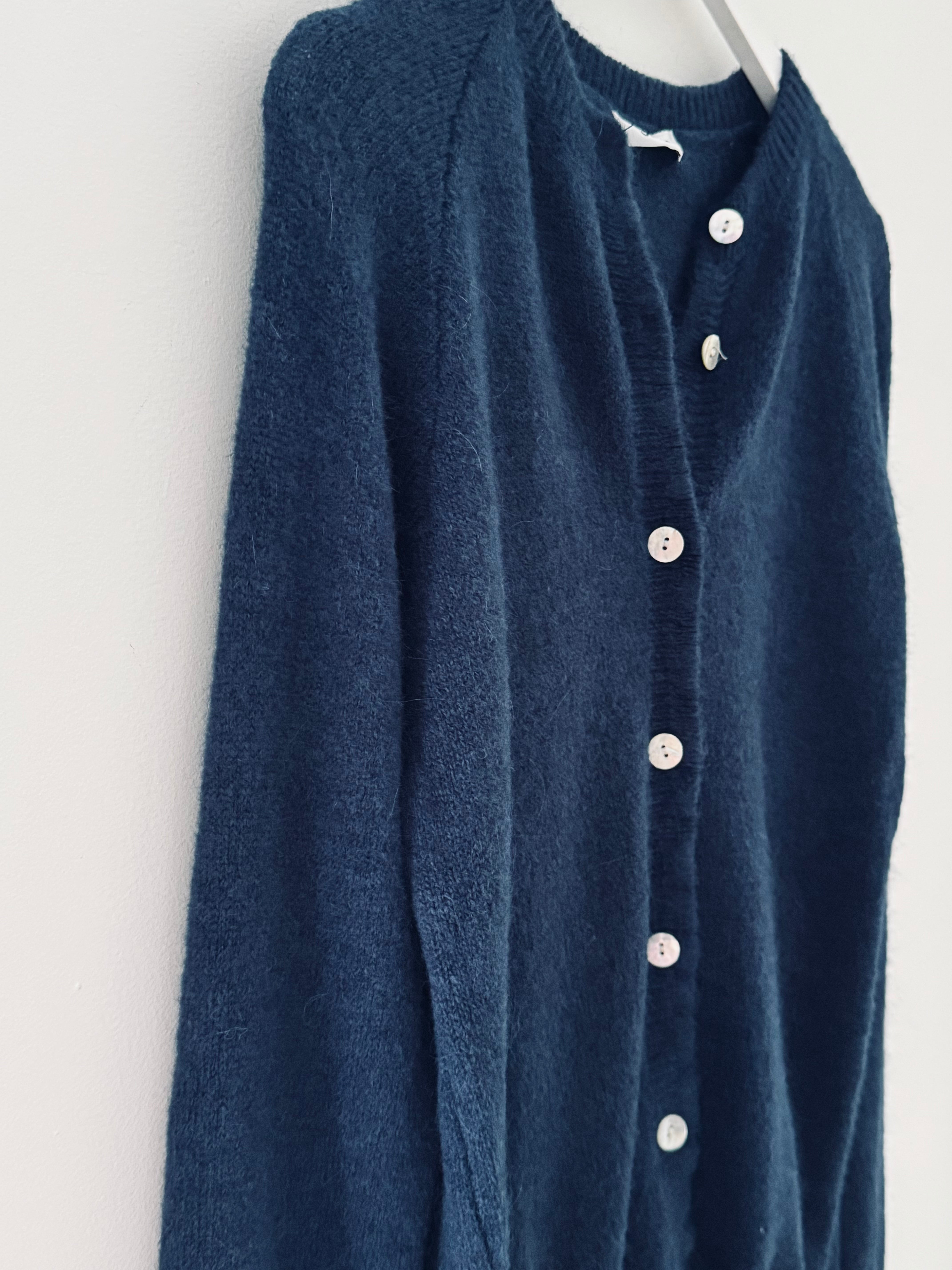 Alpaca Cardi with Frill Hems in Navy
