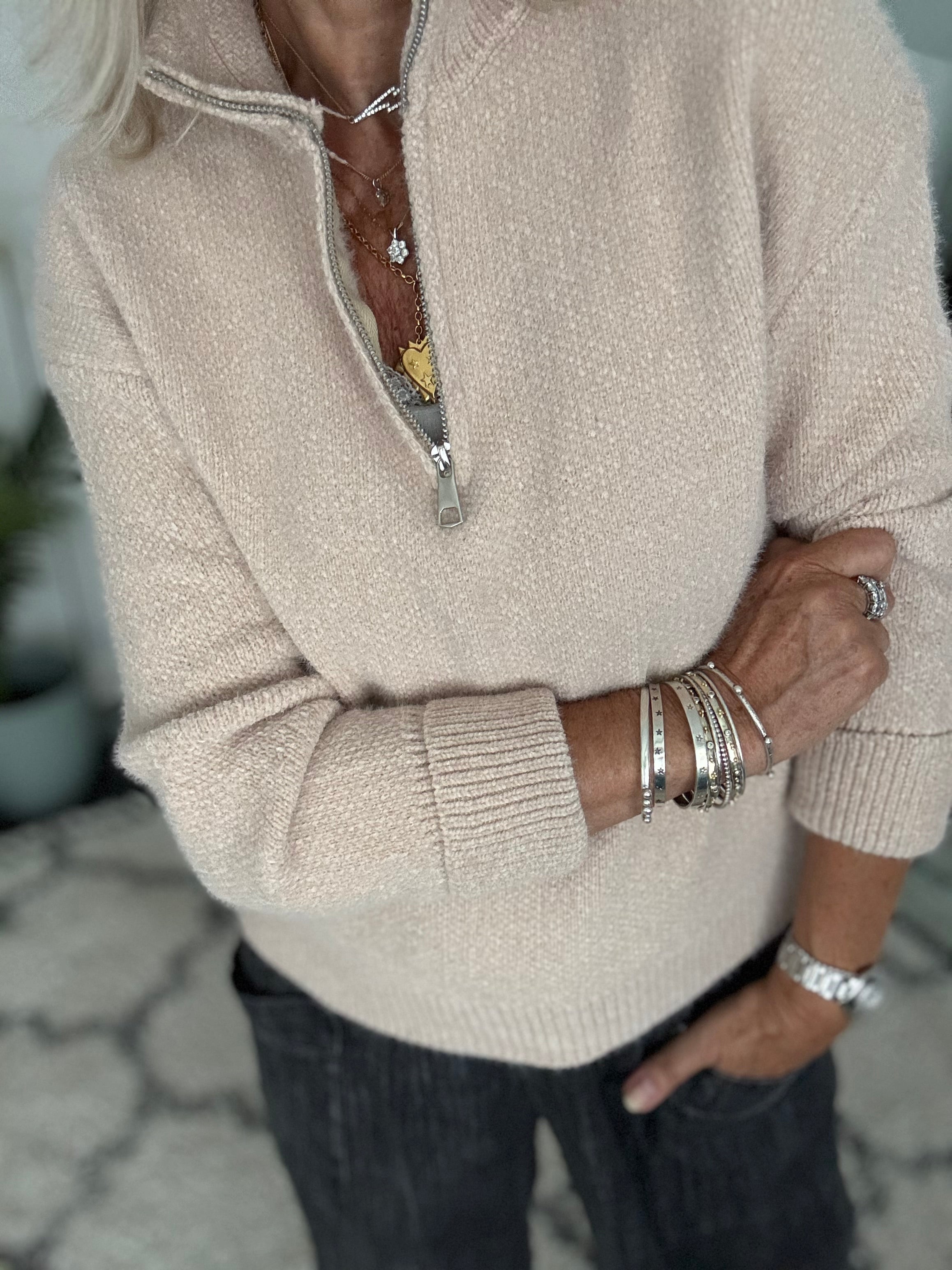 Softie Quarter Zip Knit in Stone