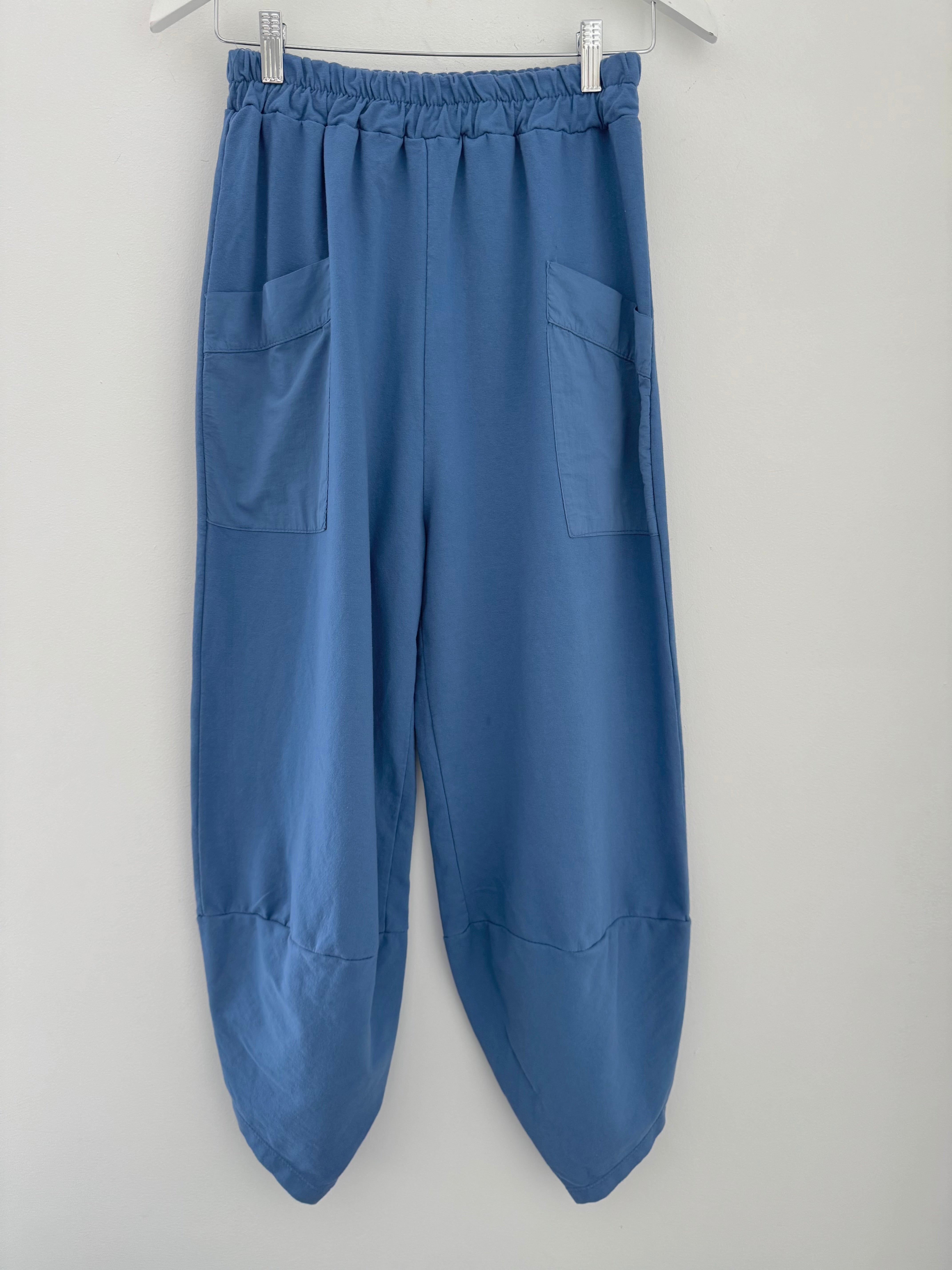 Barrel Shape Cotton Jersey Trousers in Cornflower