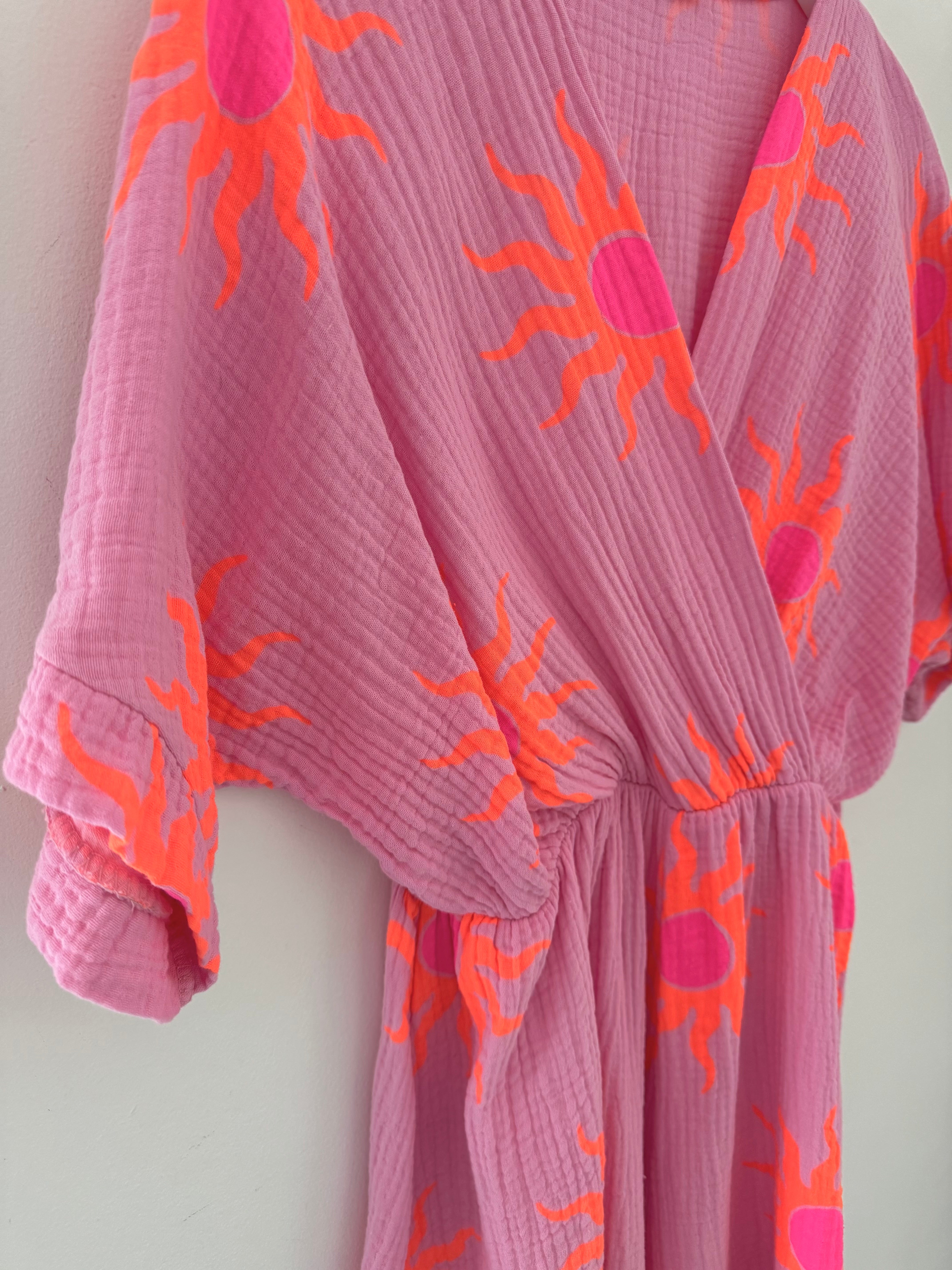 Cheesecloth Playsuit in Pink & Orange